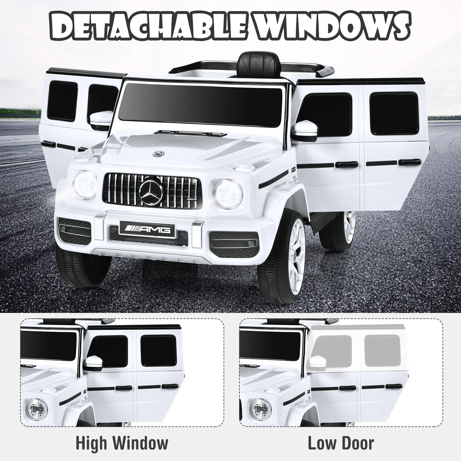 12V Mercedes-Benz G63 Licensed Kids Ride On Car with Remote Control-White - Image 6