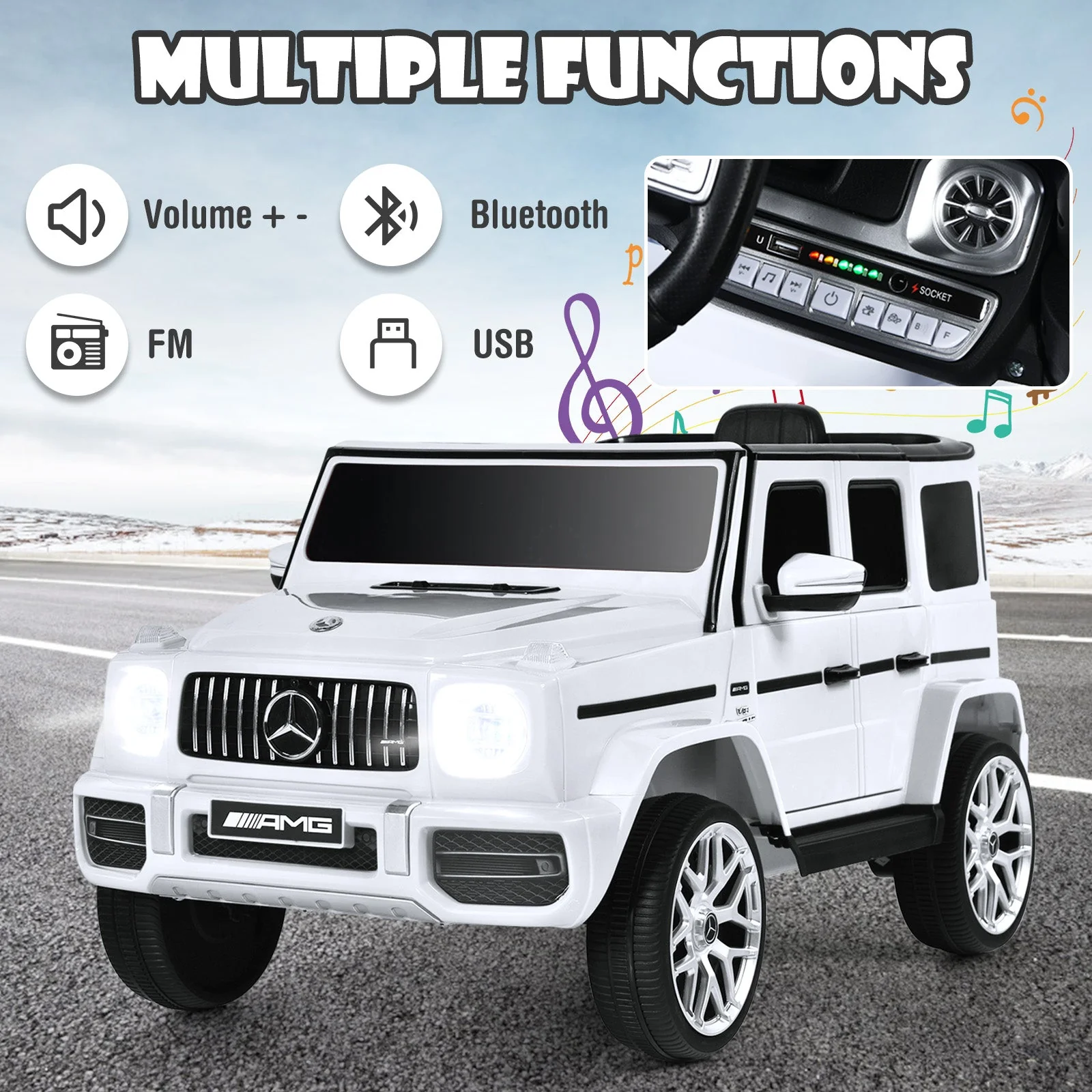 12V Mercedes-Benz G63 Licensed Kids Ride On Car with Remote Control-White - Image 8