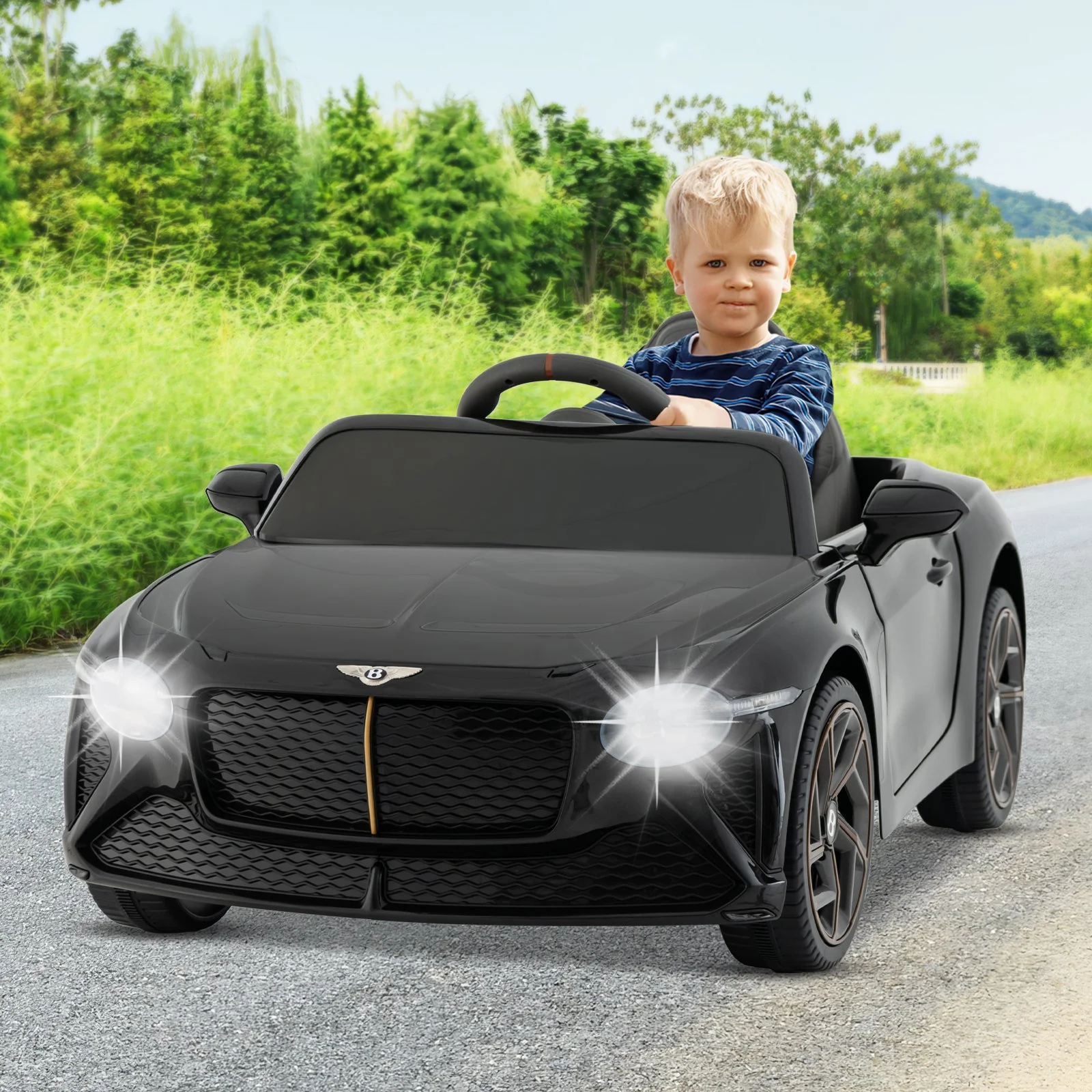 12V Powered Car Kids Ride-on Racer Car Licensed Bentley Bacalar-Black - Image 2