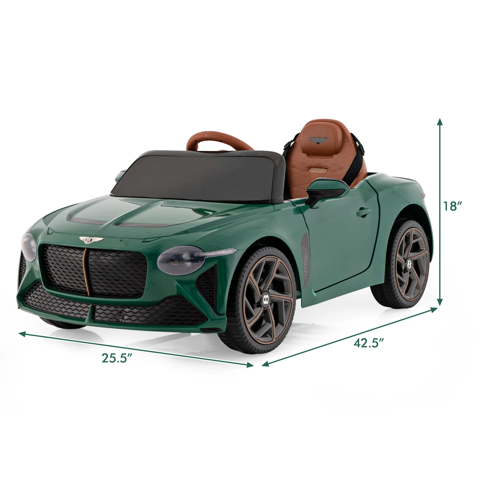 12V Powered Car Kids Ride-on Racer Car Licensed Bentley Bacalar-Green - Image 4
