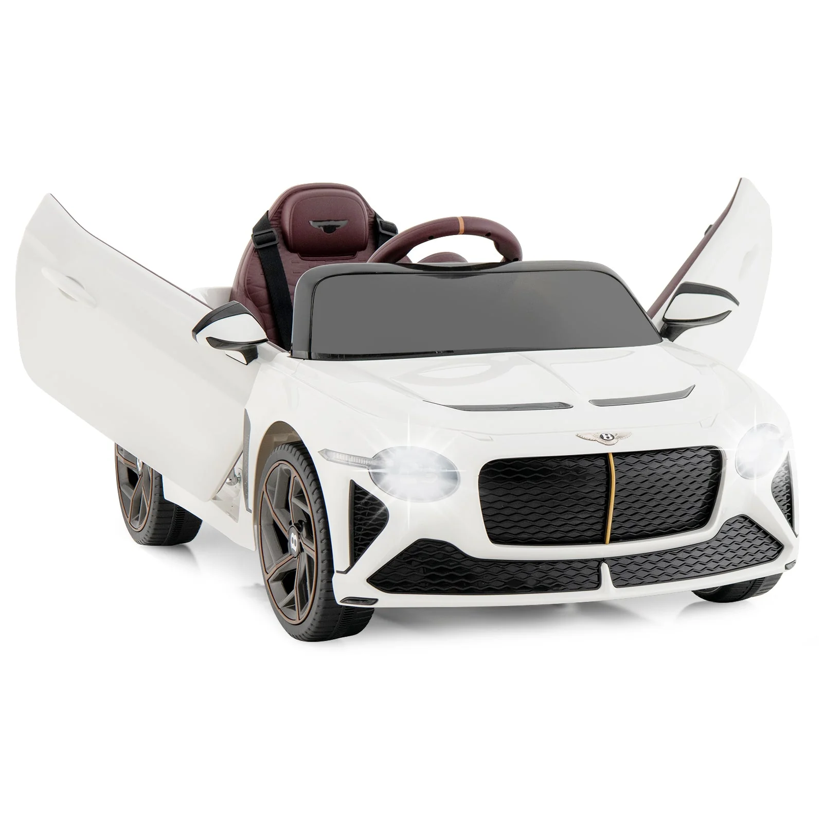 12V Powered Car Kids Ride-on Racer Car Licensed Bentley Bacalar-White - Image 3
