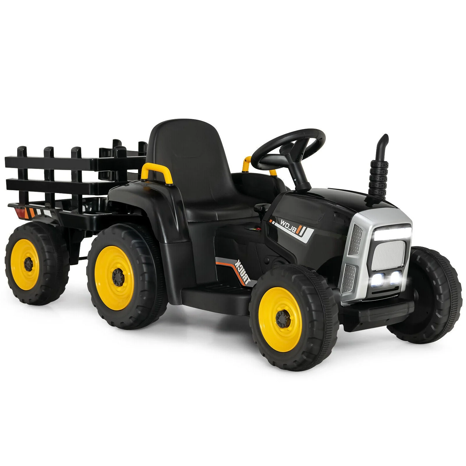 12V Ride on Tractor with 3-Gear-Shift Ground Loader for Kids 3+ Years Old-Black - Image 2