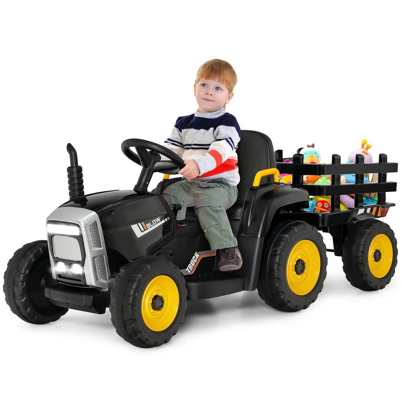 12V Ride on Tractor with 3-Gear-Shift Ground Loader for Kids 3+ Years Old-Black - Image 5