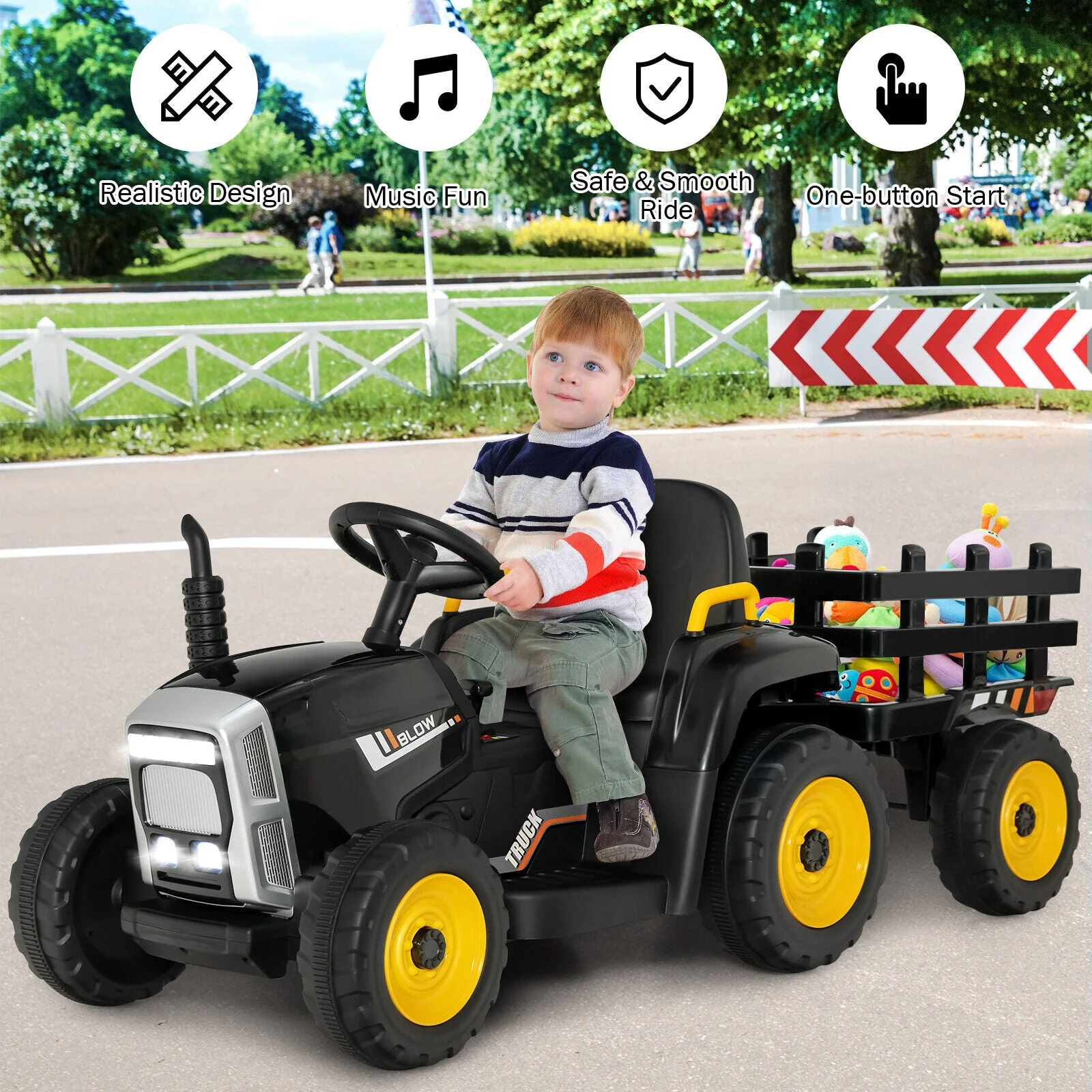 12V Ride on Tractor with 3-Gear-Shift Ground Loader for Kids 3+ Years Old-Black - Image 8