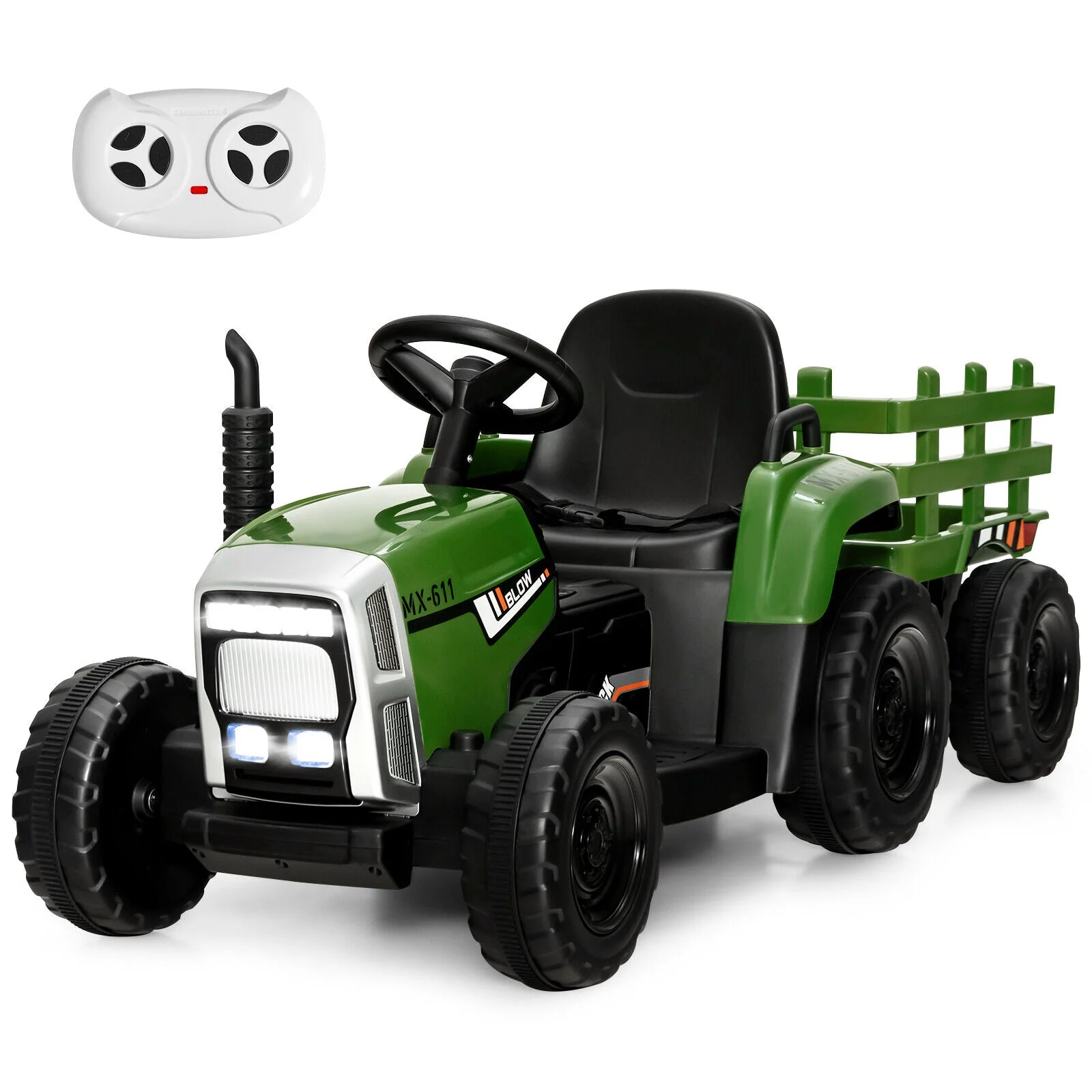 12V Ride on Tractor with 3-Gear-Shift Ground Loader for Kids 3+ Years Old-Dark Green - Image 4