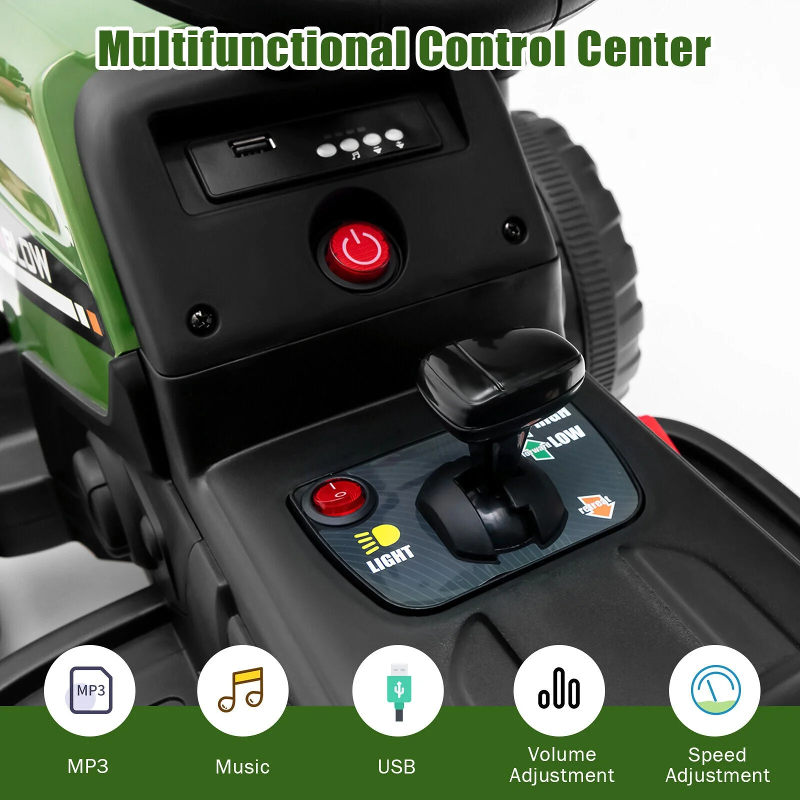 12V Ride on Tractor with 3-Gear-Shift Ground Loader for Kids 3+ Years Old-Dark Green - Image 6