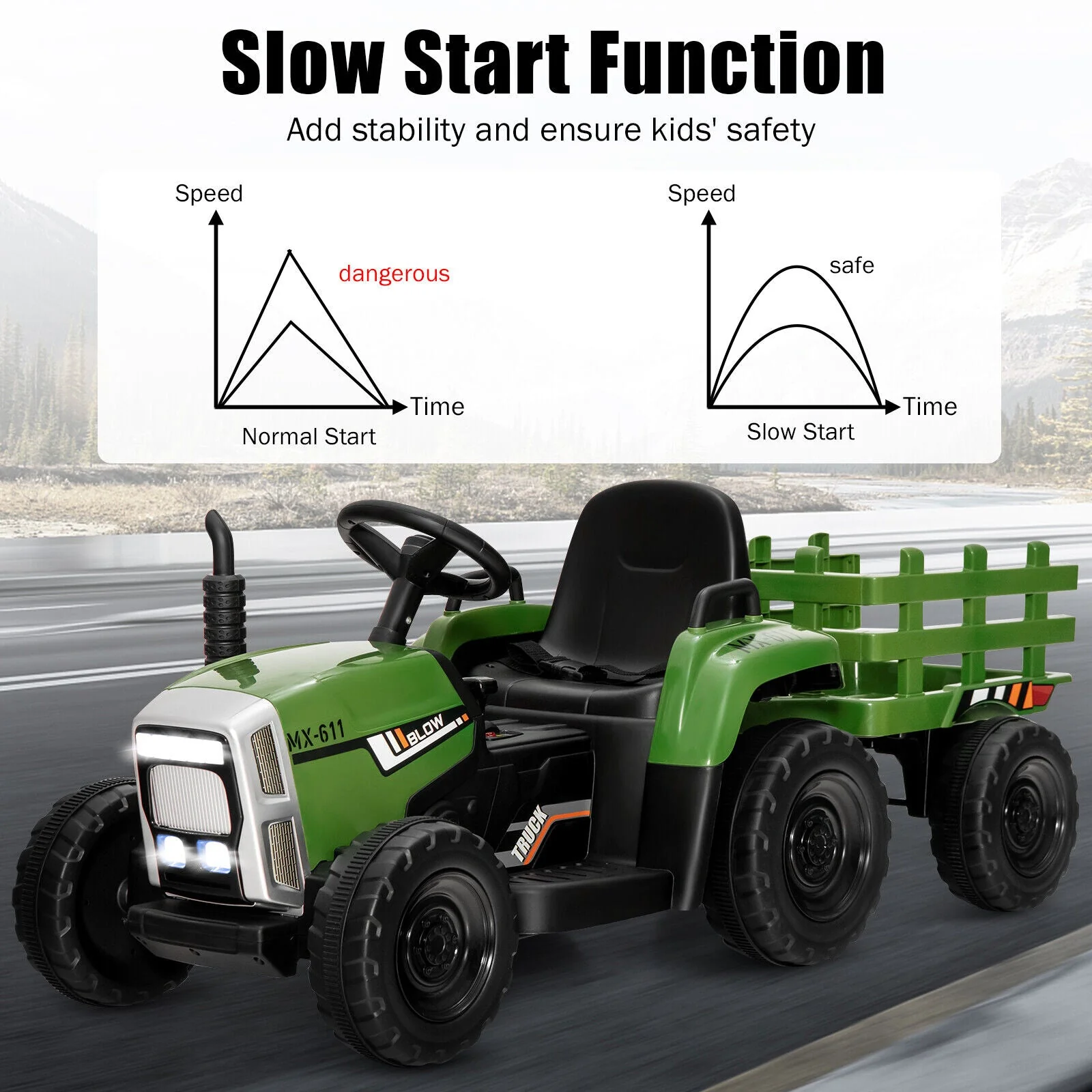 12V Ride on Tractor with 3-Gear-Shift Ground Loader for Kids 3+ Years Old-Dark Green - Image 7