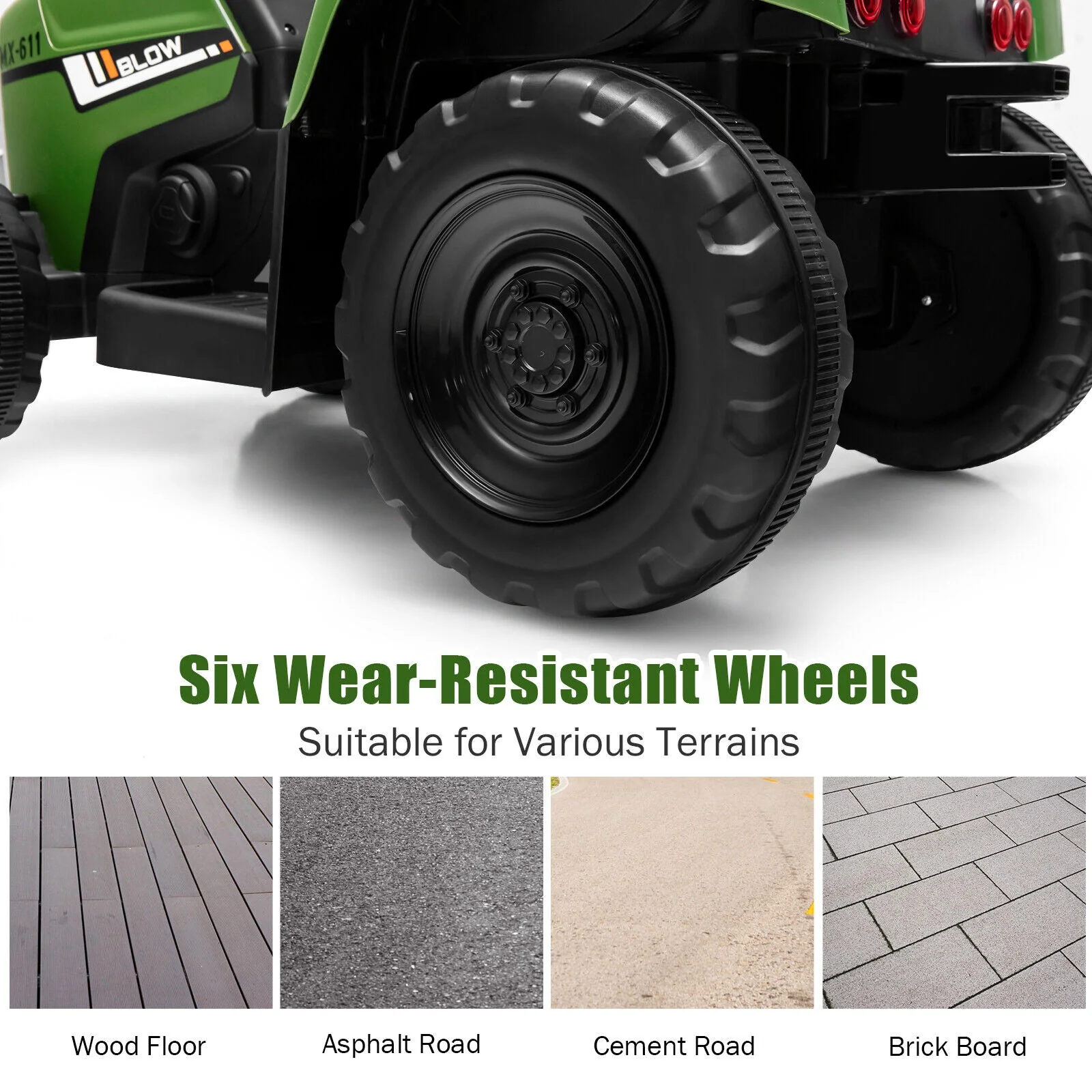 12V Ride on Tractor with 3-Gear-Shift Ground Loader for Kids 3+ Years Old-Dark Green - Image 8