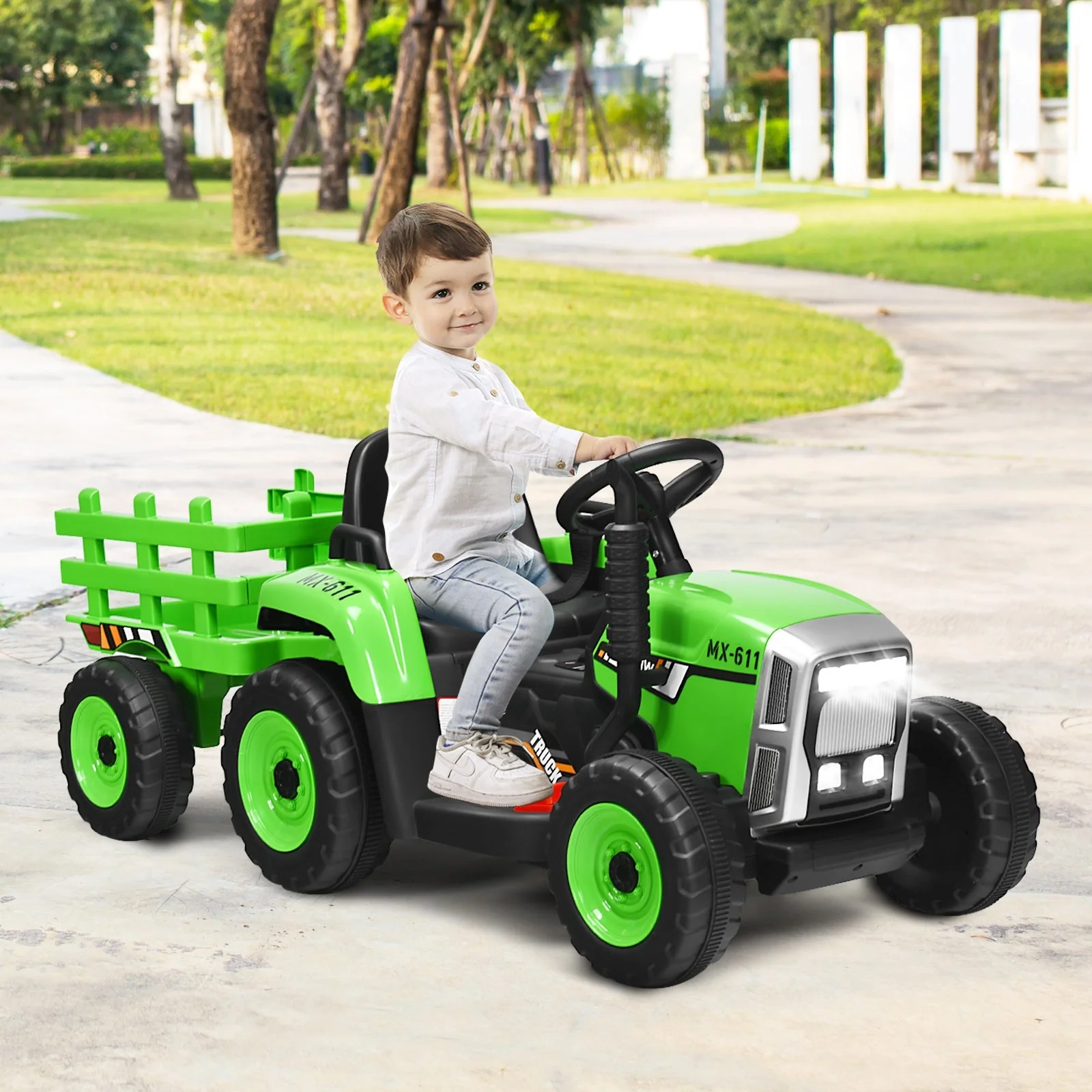 12V Ride on Tractor with 3-Gear-Shift Ground Loader for Kids 3+ Years Old-Green - Image 2