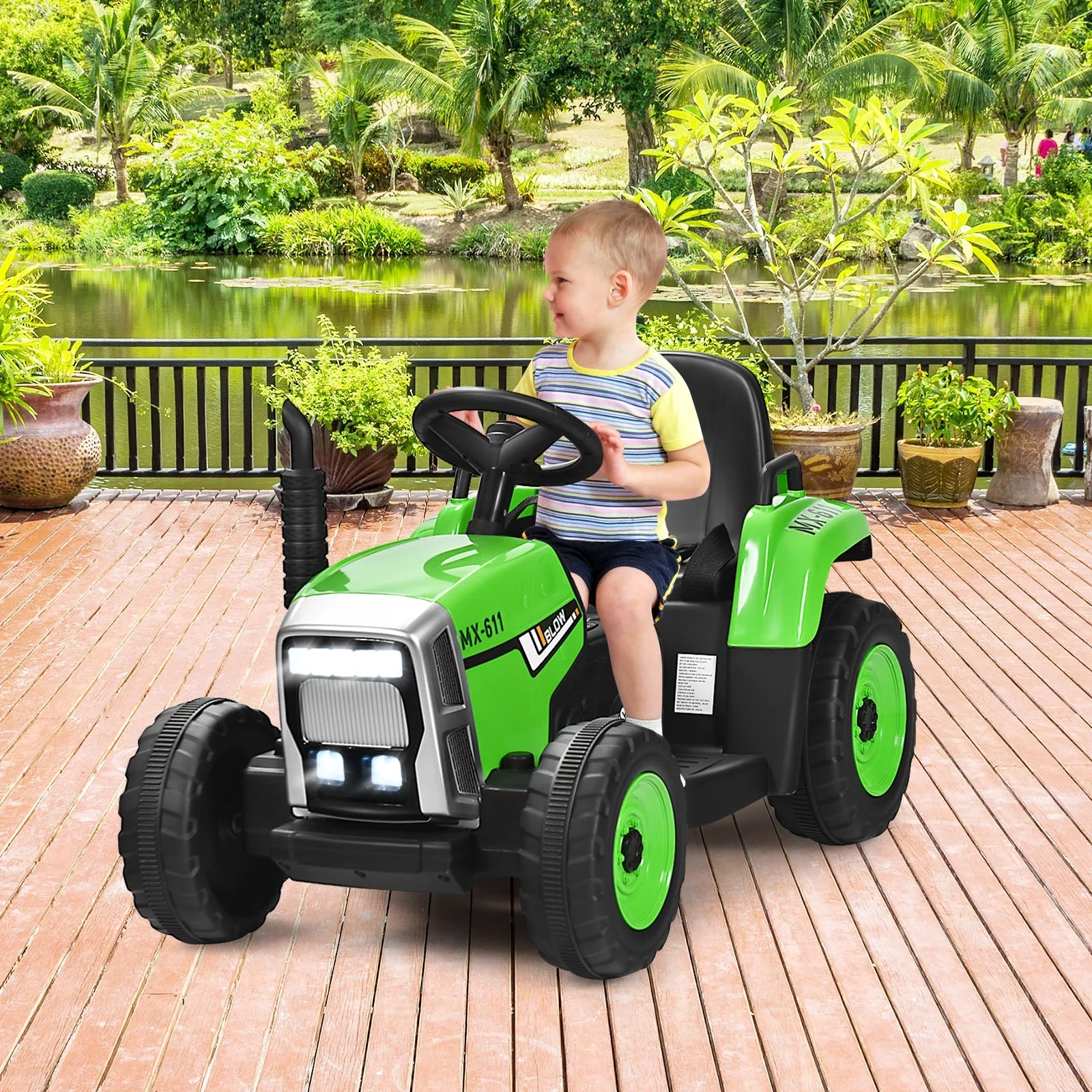 12V Ride on Tractor with 3-Gear-Shift Ground Loader for Kids 3+ Years Old-Green - Image 6