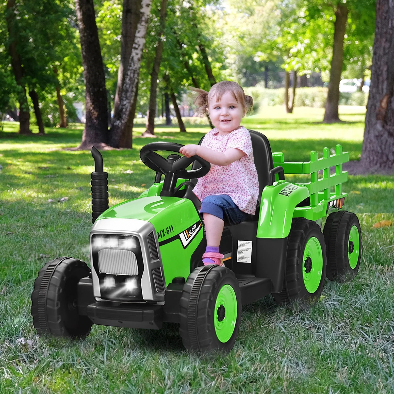 12V Ride on Tractor with 3-Gear-Shift Ground Loader for Kids 3+ Years Old-Green - Image 7