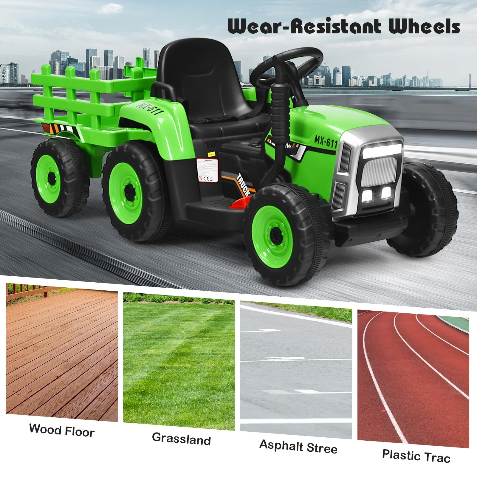 12V Ride on Tractor with 3-Gear-Shift Ground Loader for Kids 3+ Years Old-Green - Image 8