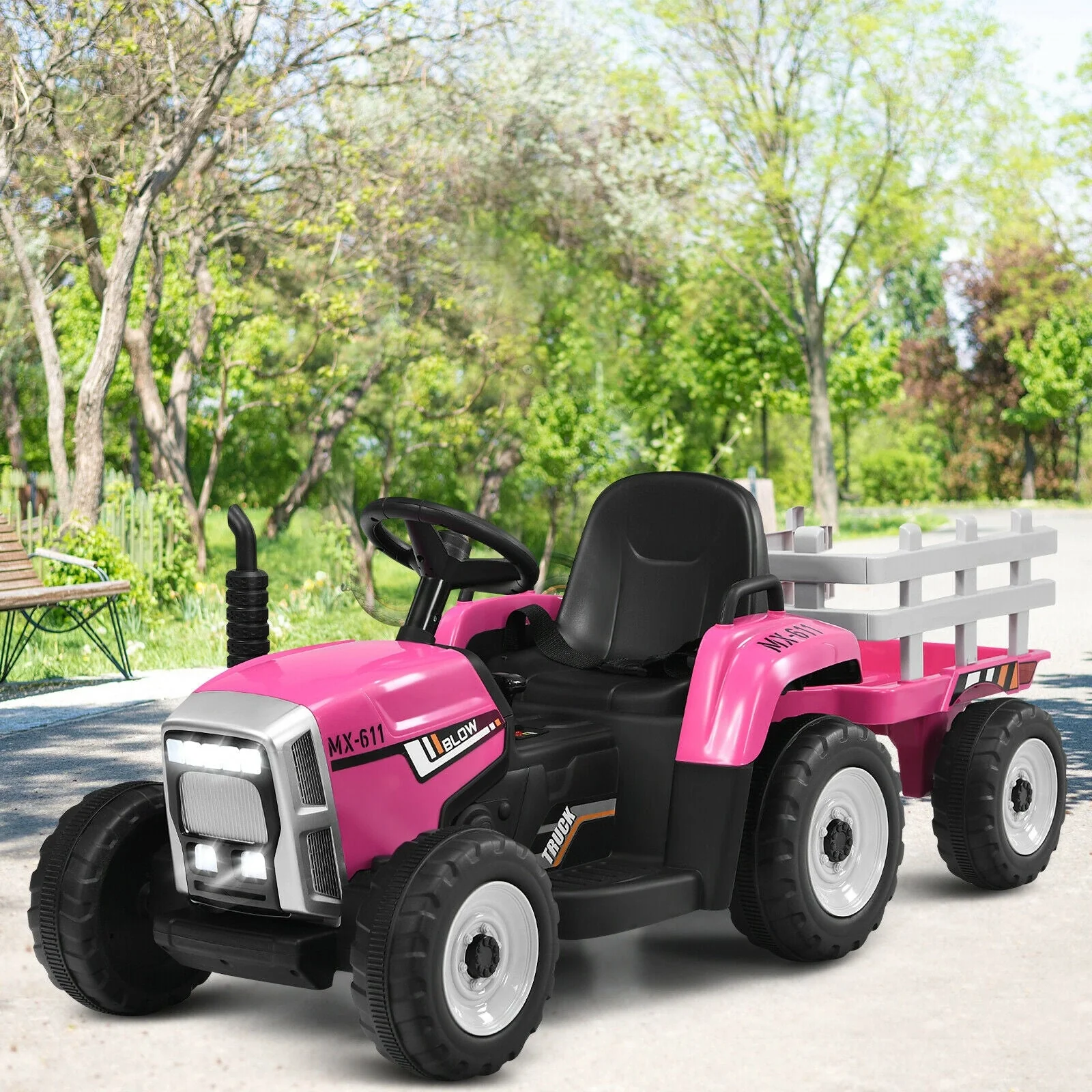 12V Ride on Tractor with 3-Gear-Shift Ground Loader for Kids 3+ Years Old-Pink - Image 2