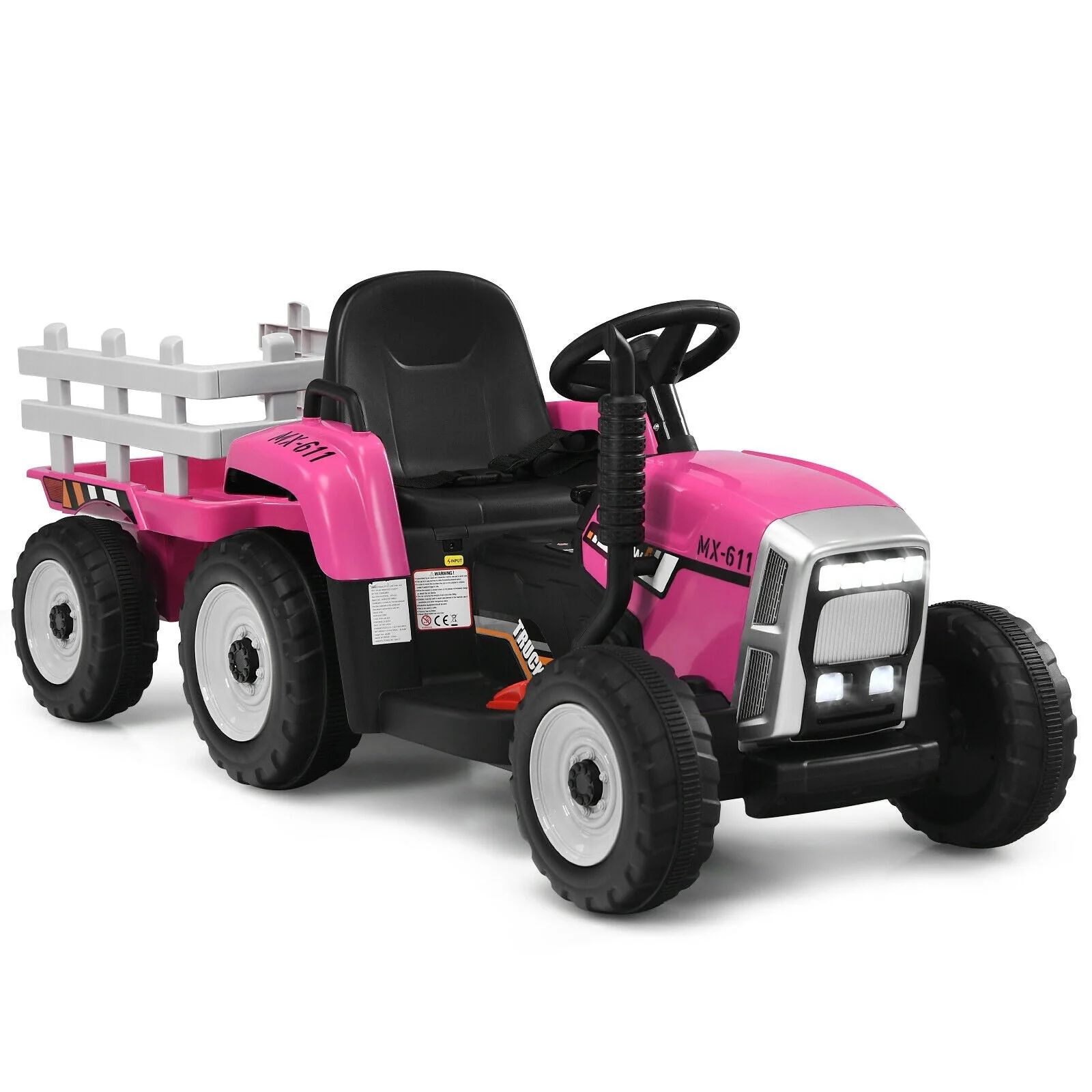 12V Ride on Tractor with 3-Gear-Shift Ground Loader for Kids 3+ Years Old-Pink - Image 3