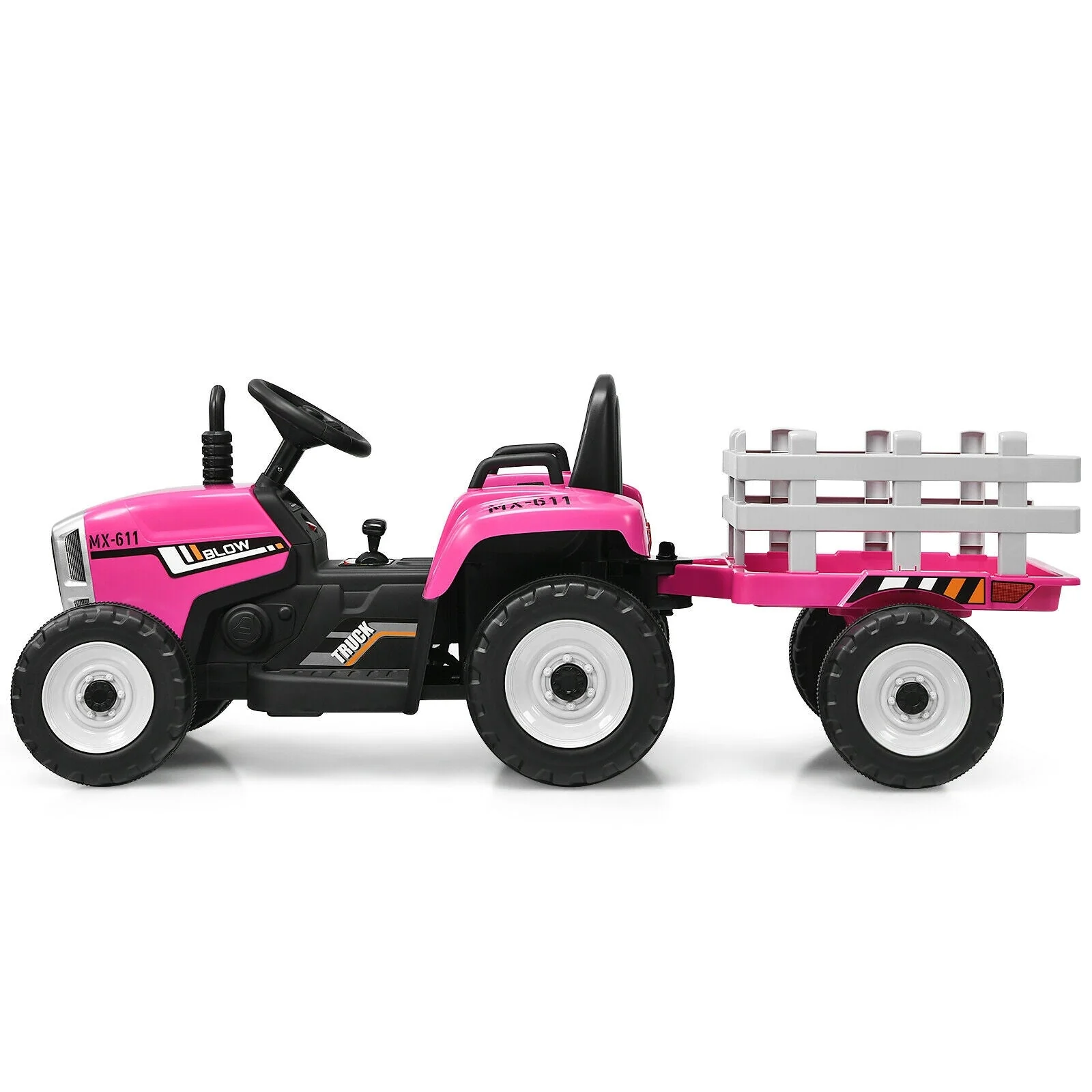 12V Ride on Tractor with 3-Gear-Shift Ground Loader for Kids 3+ Years Old-Pink - Image 4
