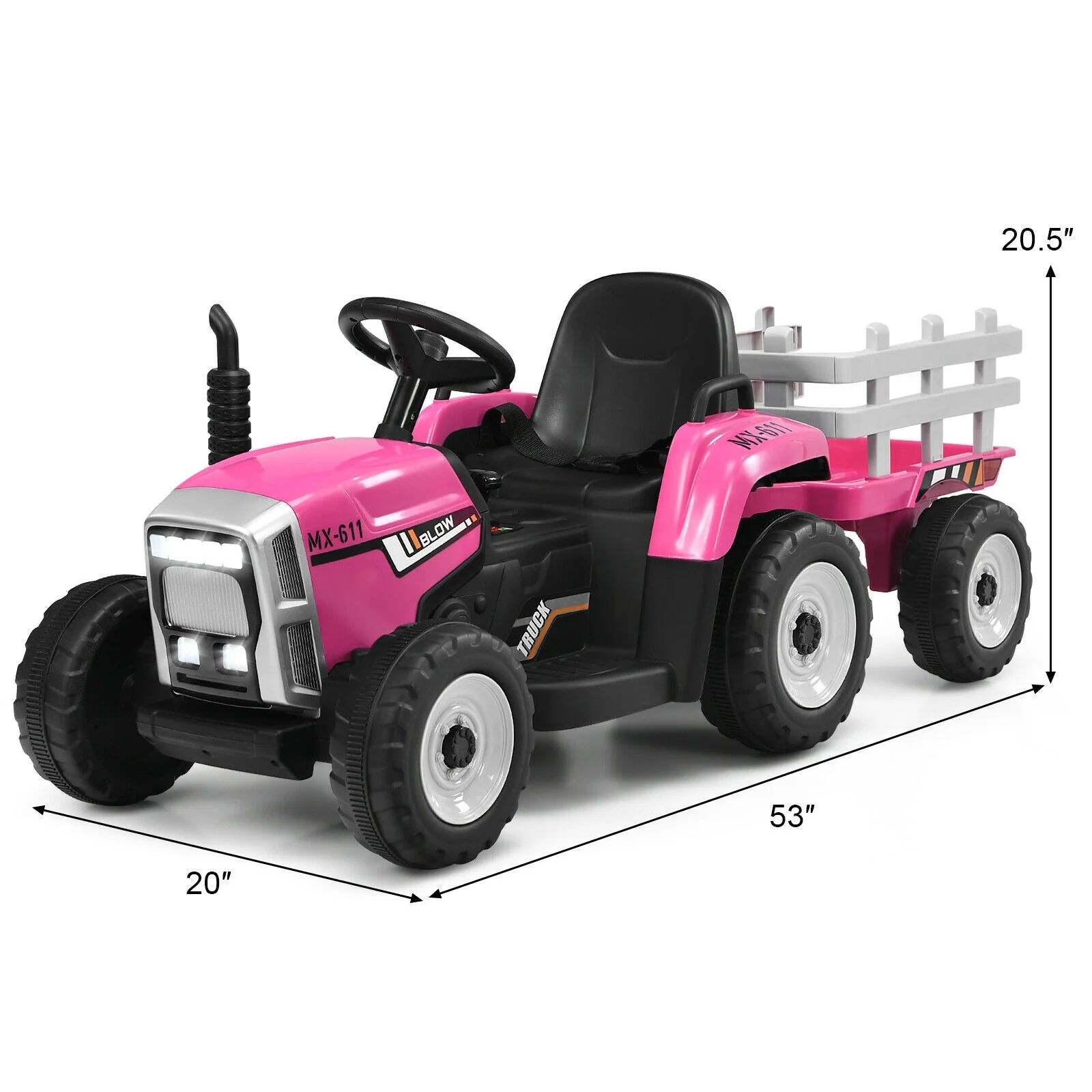 12V Ride on Tractor with 3-Gear-Shift Ground Loader for Kids 3+ Years Old-Pink - Image 5