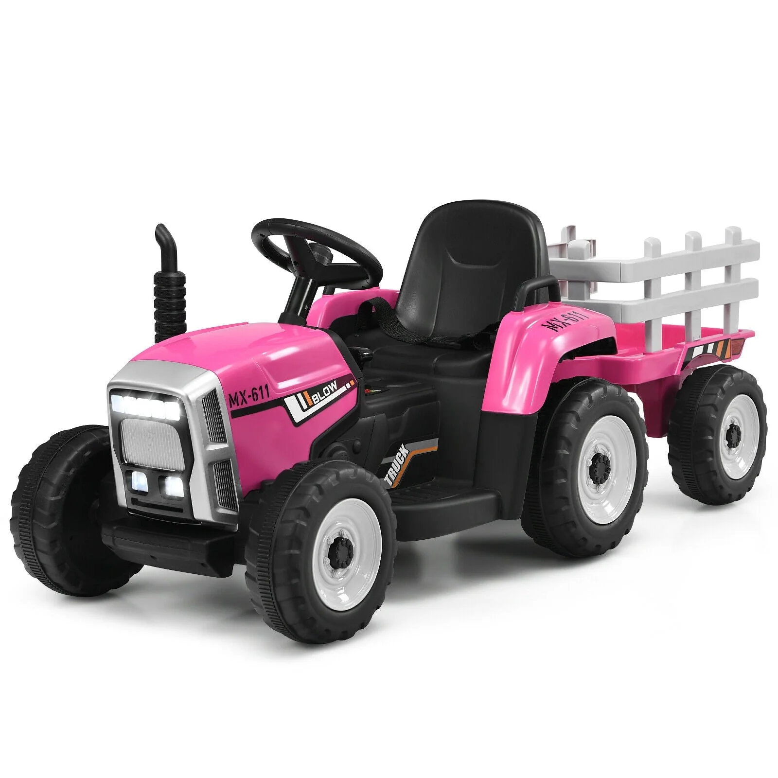 12V Ride on Tractor with 3-Gear-Shift Ground Loader for Kids 3+ Years Old-Pink - Image 6
