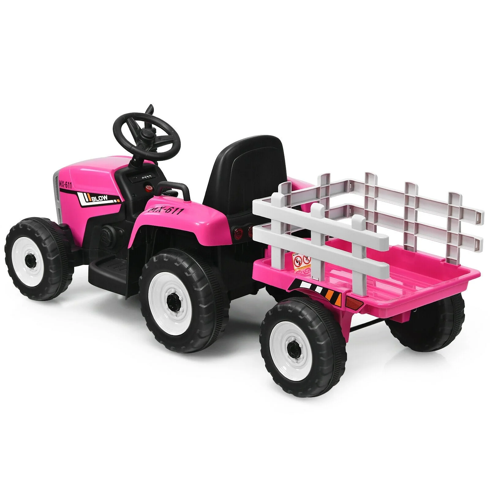 12V Ride on Tractor with 3-Gear-Shift Ground Loader for Kids 3+ Years Old-Pink - Image 7