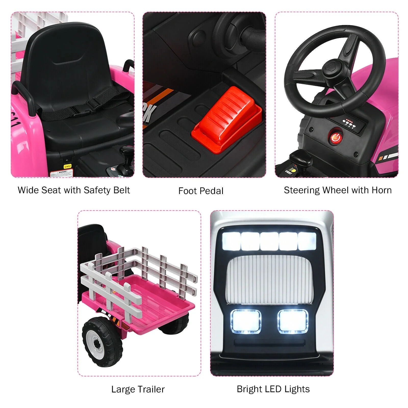 12V Ride on Tractor with 3-Gear-Shift Ground Loader for Kids 3+ Years Old-Pink - Image 8