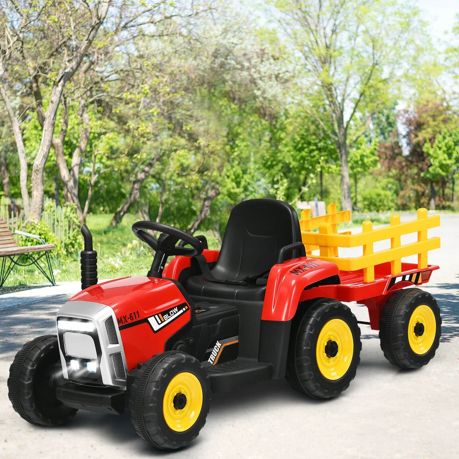12V Ride on Tractor with 3-Gear-Shift Ground Loader for Kids 3+ Years Old-Red - Image 2