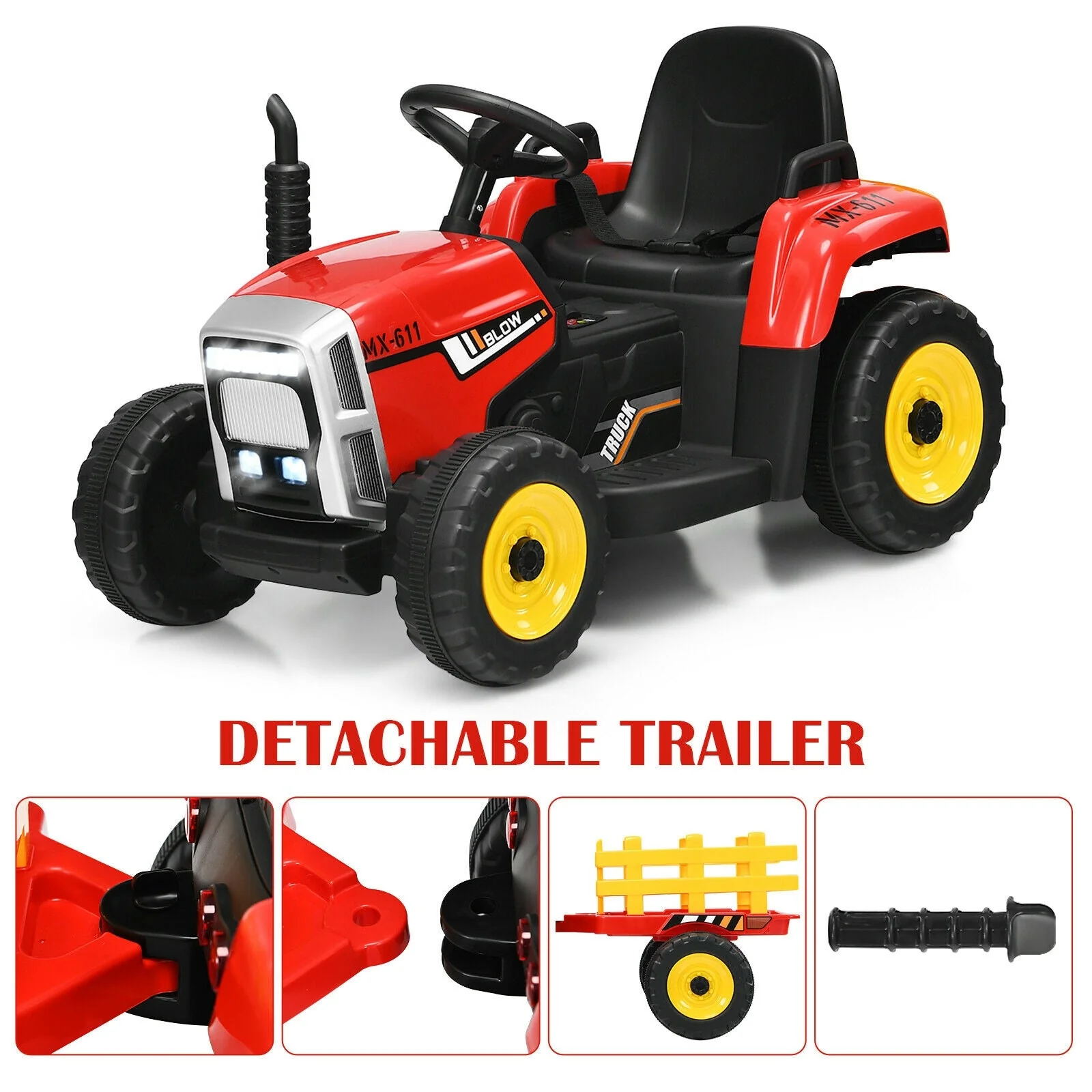12V Ride on Tractor with 3-Gear-Shift Ground Loader for Kids 3+ Years Old-Red - Image 8