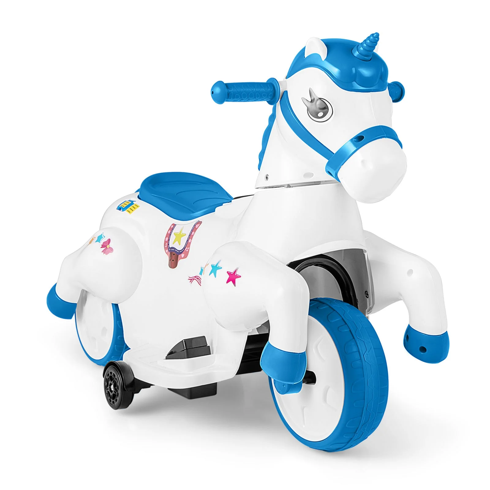 12V Unicorn Ride on Toy with Training Wheels and Horse Riding Mode-Navy - Image 3