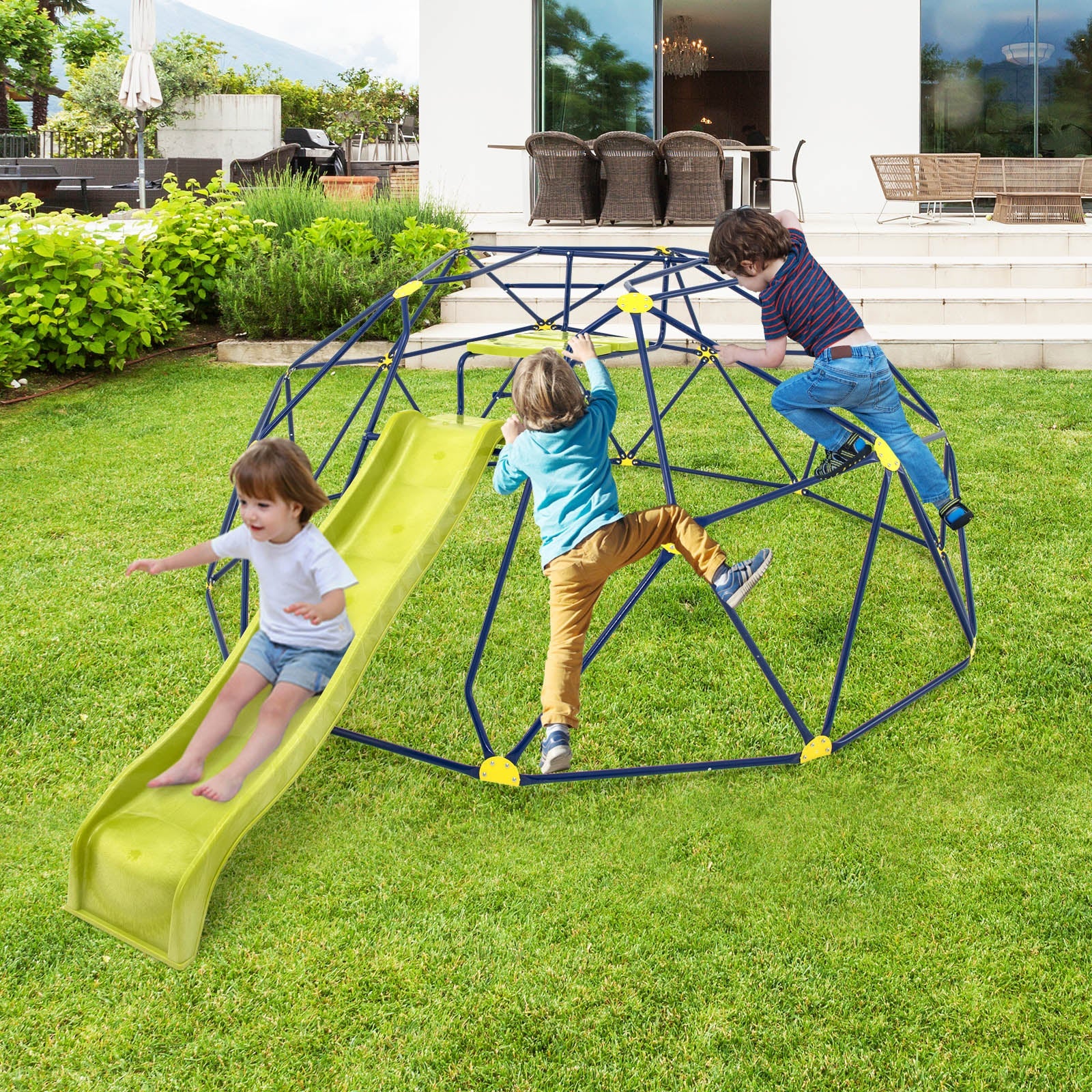 13.3 FT Climbing Dome Geometric Dome Climber with Extended Wavy Slide and 2 Rest Platforms-Multicolor - Image 2