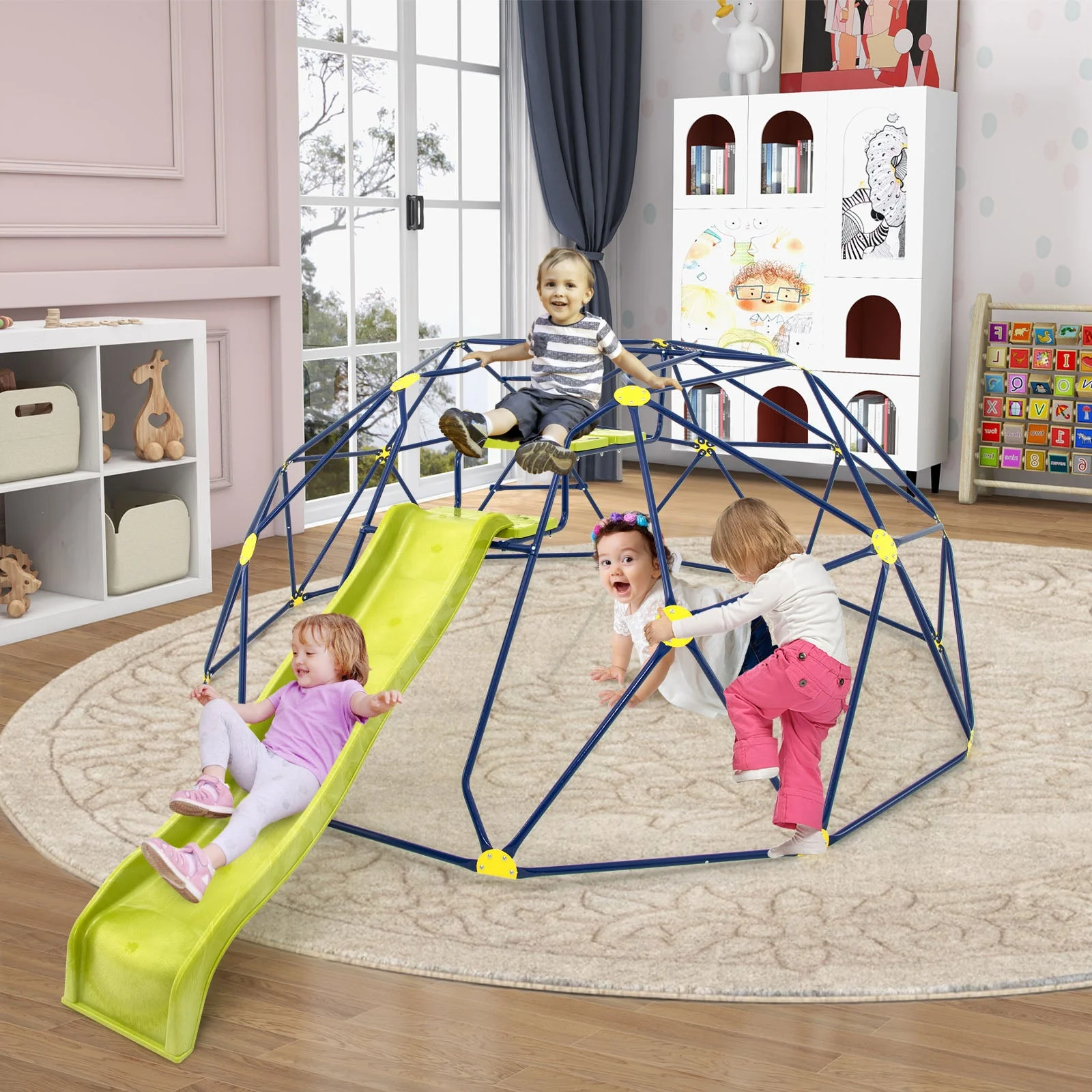 13.3 FT Climbing Dome Geometric Dome Climber with Extended Wavy Slide and 2 Rest Platforms-Multicolor - Image 5