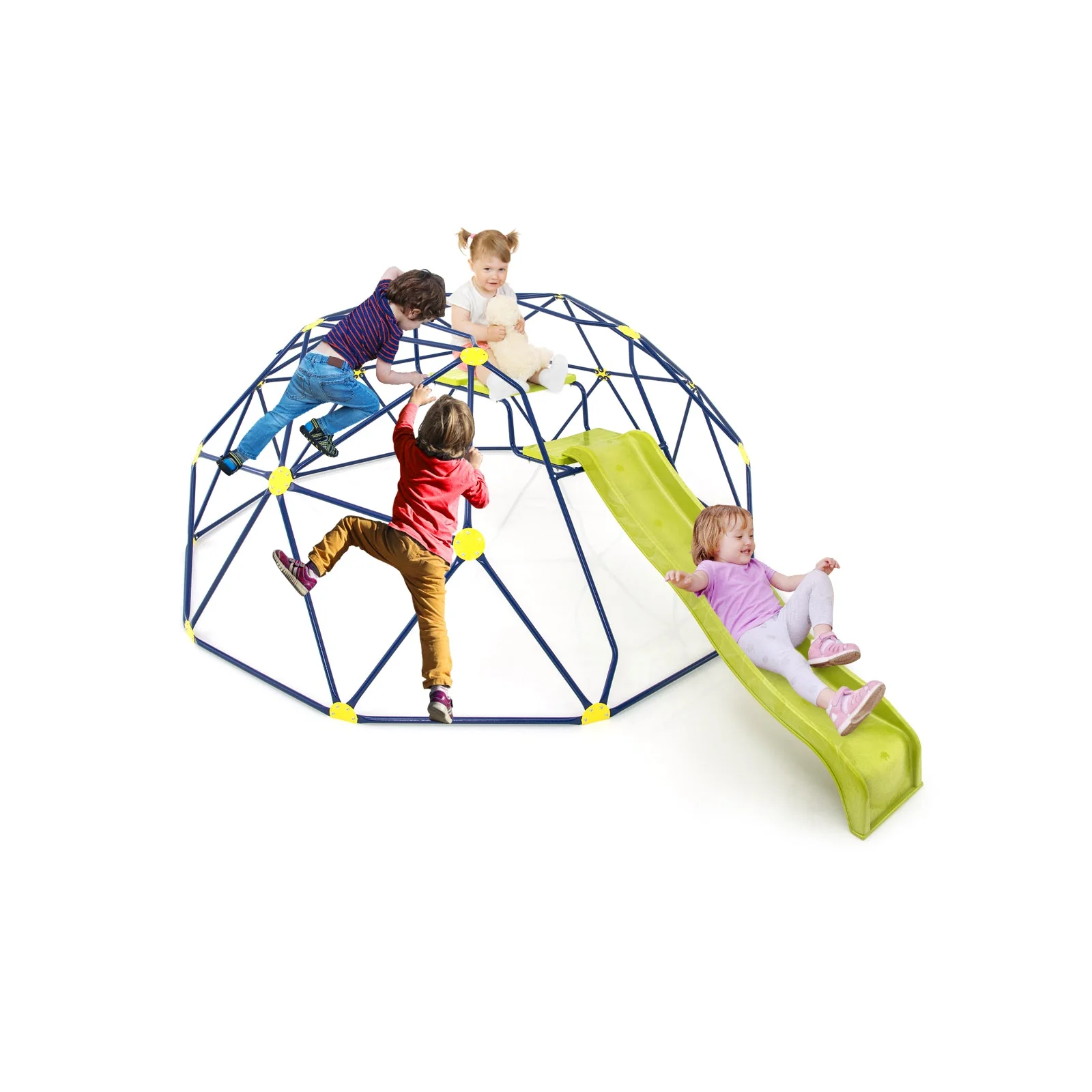 13.3 FT Climbing Dome Geometric Dome Climber with Extended Wavy Slide and 2 Rest Platforms-Multicolor - Image 6