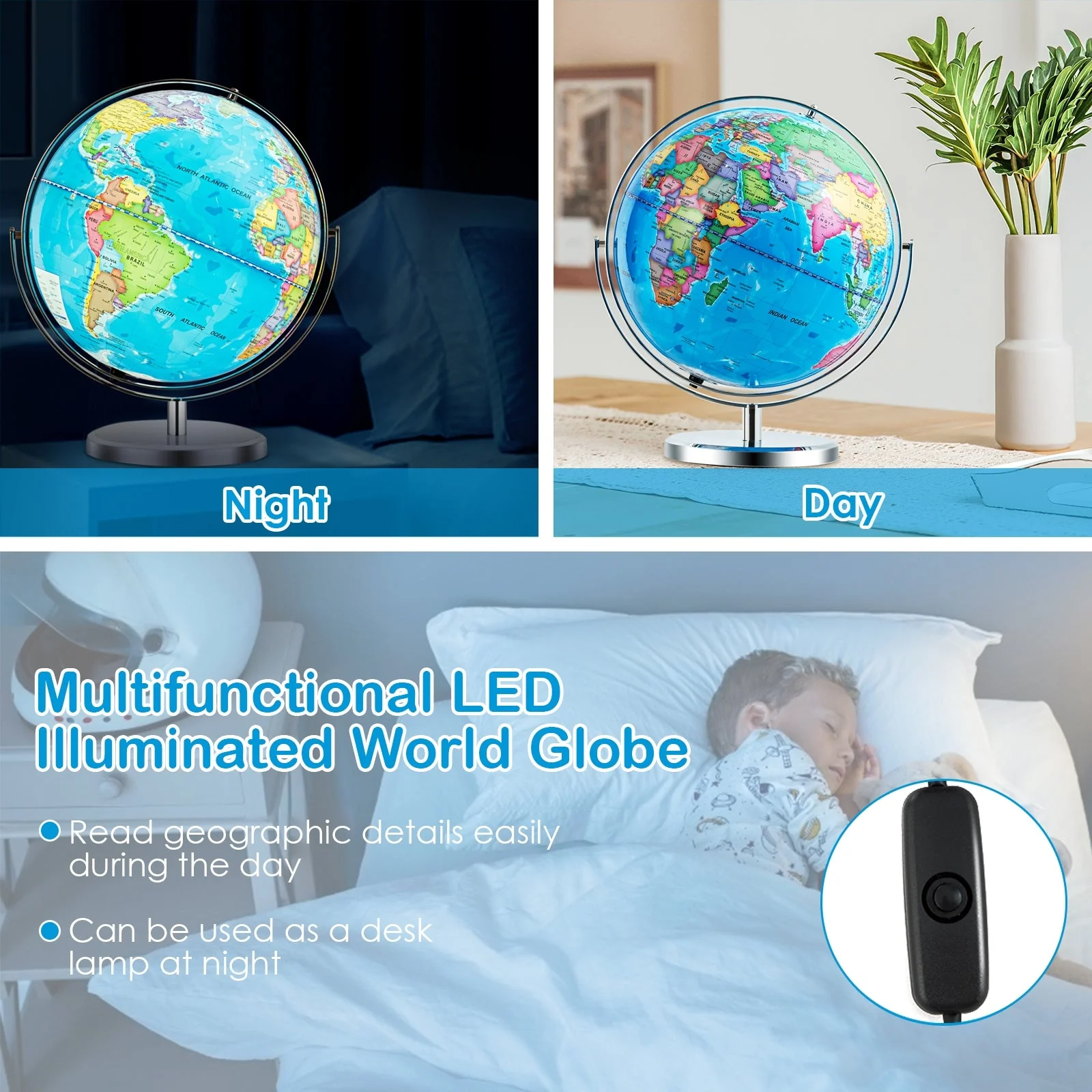13 Inch Illuminated World Globe 720° Rotating Map with LED Light - Image 6