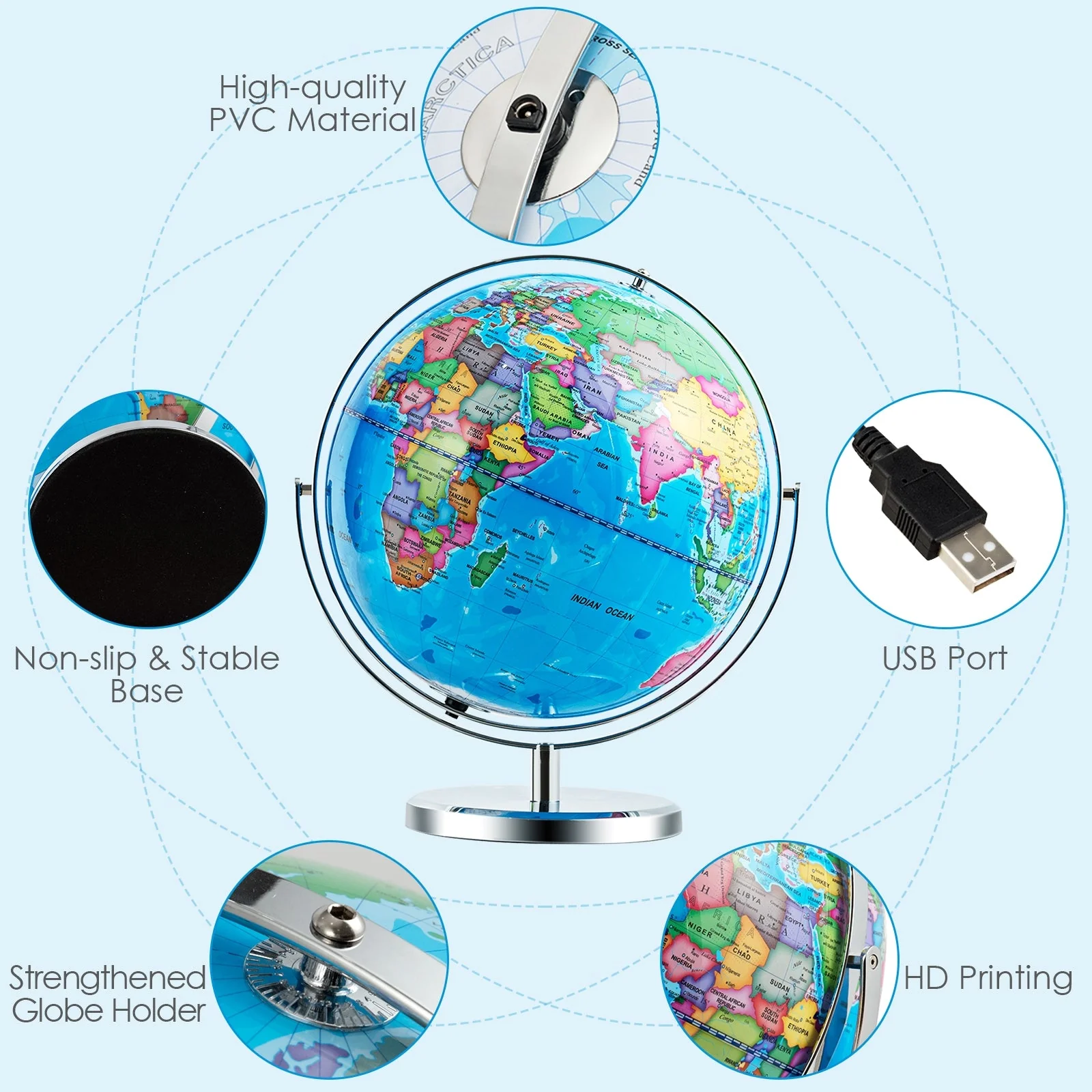 13 Inch Illuminated World Globe 720° Rotating Map with LED Light - Image 7