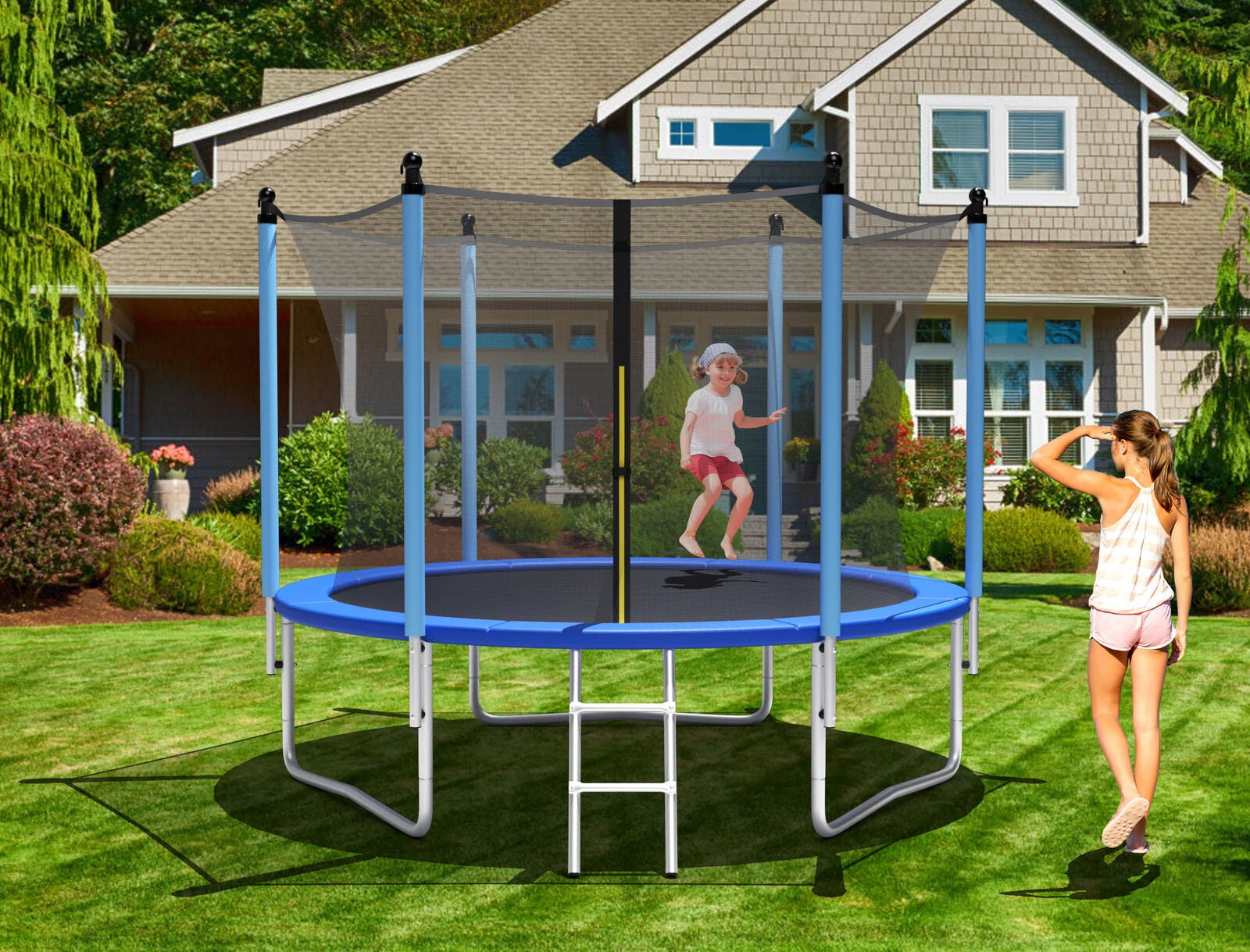14 Feet Jumping Exercise Recreational Bounce Trampoline with Safety Net - Image 2