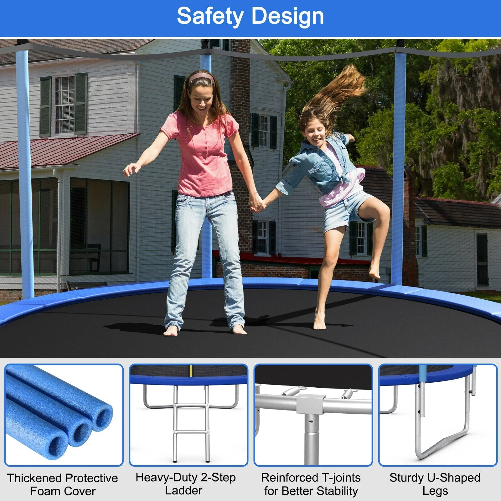 14 Feet Jumping Exercise Recreational Bounce Trampoline with Safety Net - Image 3