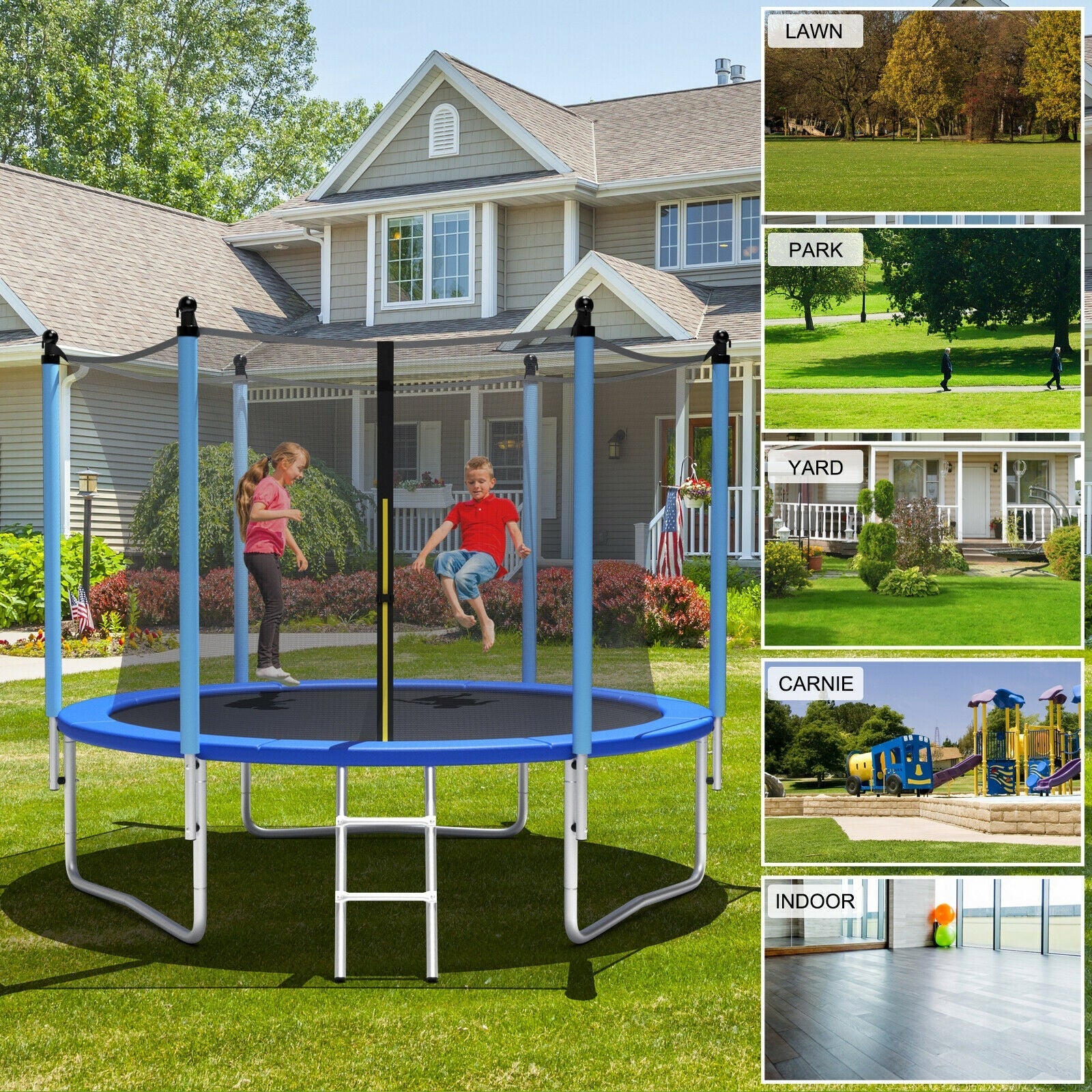14 Feet Jumping Exercise Recreational Bounce Trampoline with Safety Net - Image 7