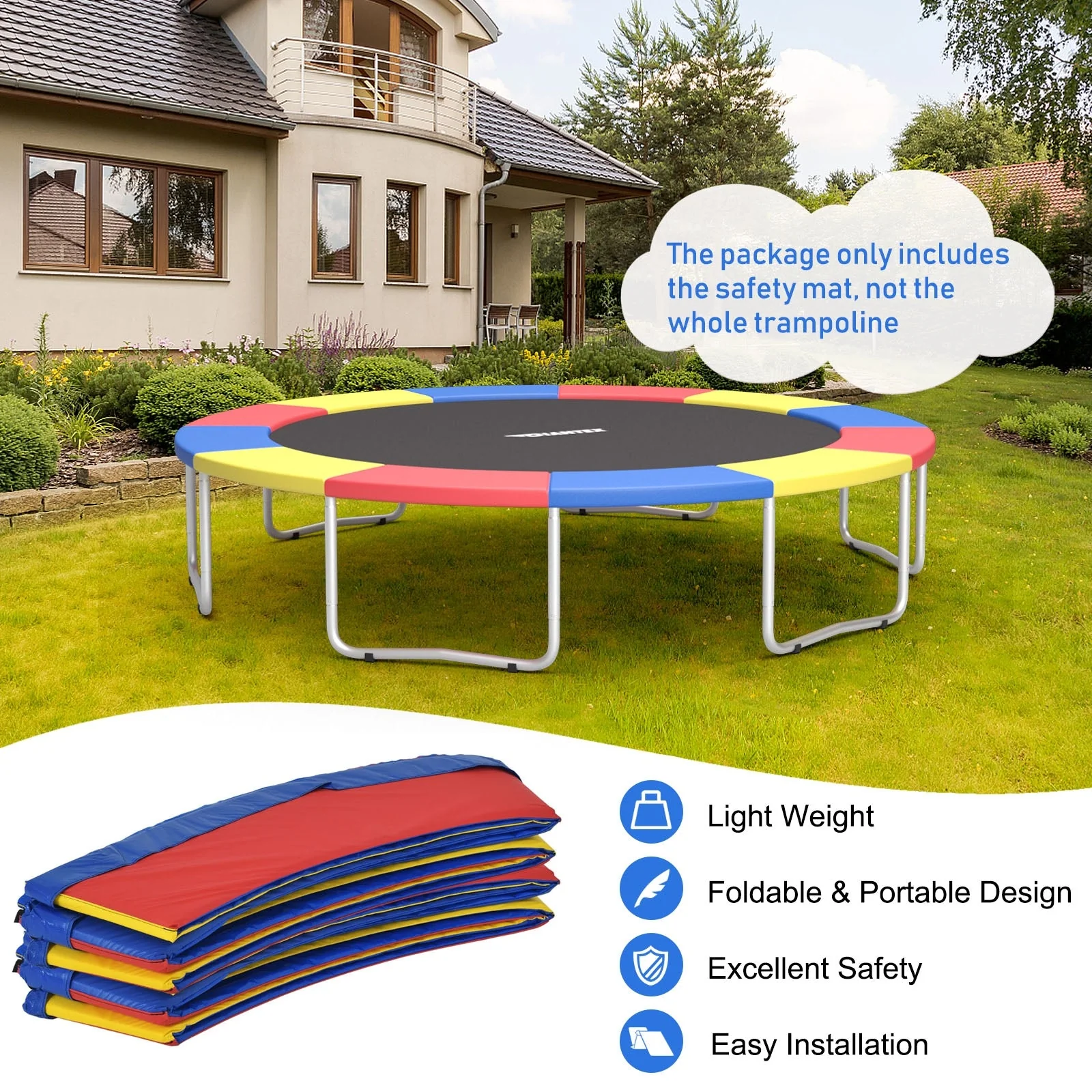 14 Feet Waterproof and Tear-Resistant Universal Trampoline Safety Pad Spring Cover-Multicolor - Image 2