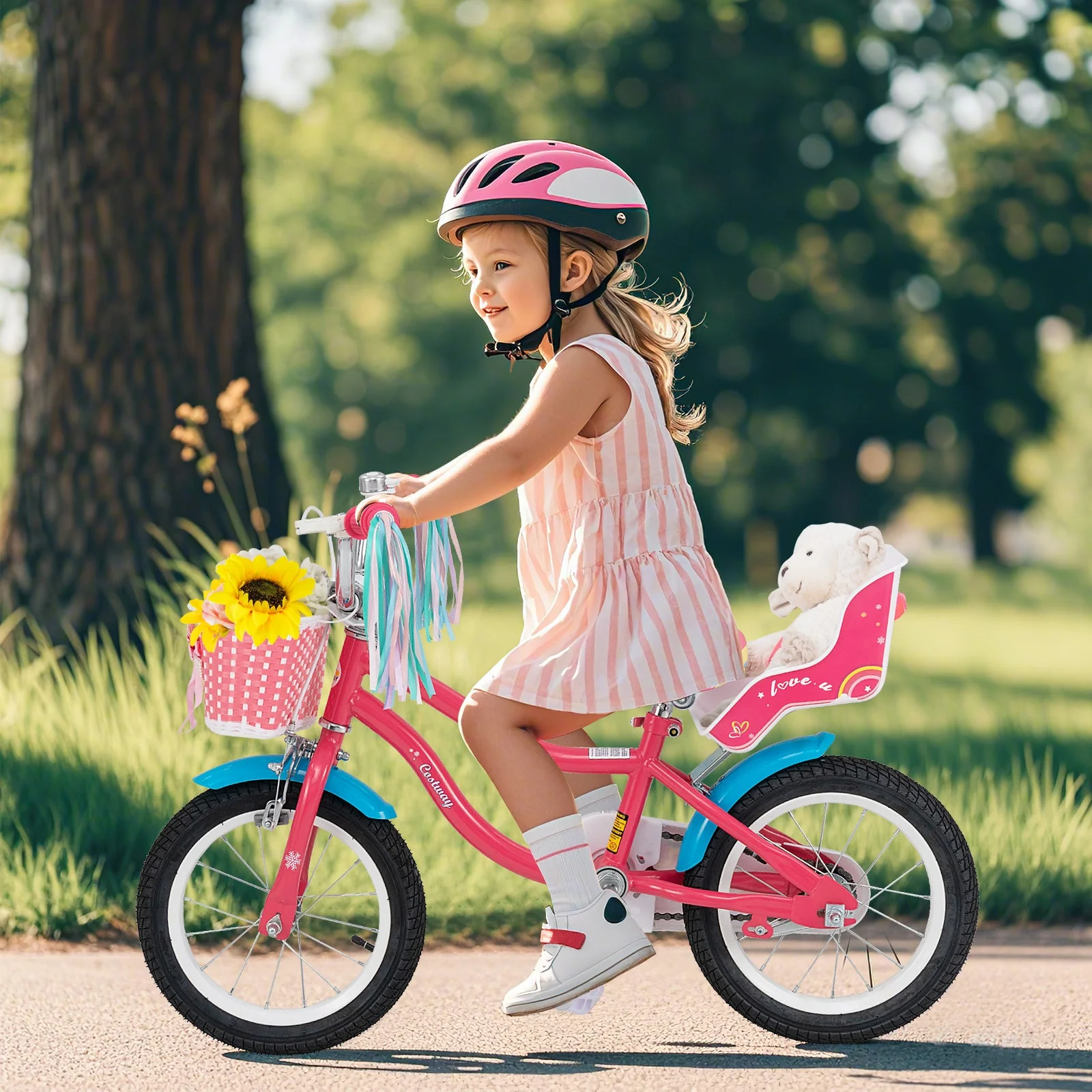 14 Inch Girls Bike for 3-5 Years Old Kids Bike with Doll Seat and Training Wheels - Image 2