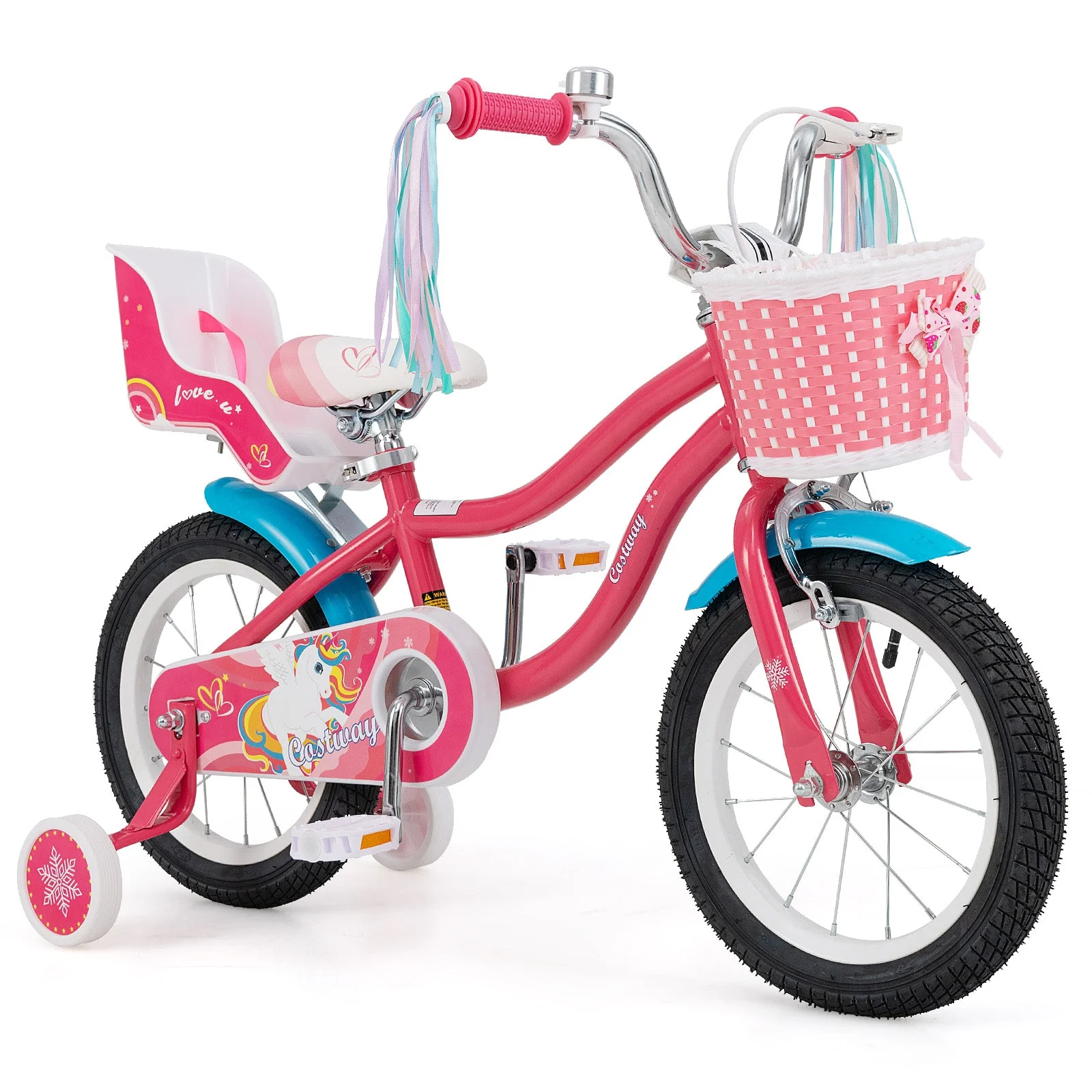 14 Inch Girls Bike for 3-5 Years Old Kids Bike with Doll Seat and Training Wheels - Image 3