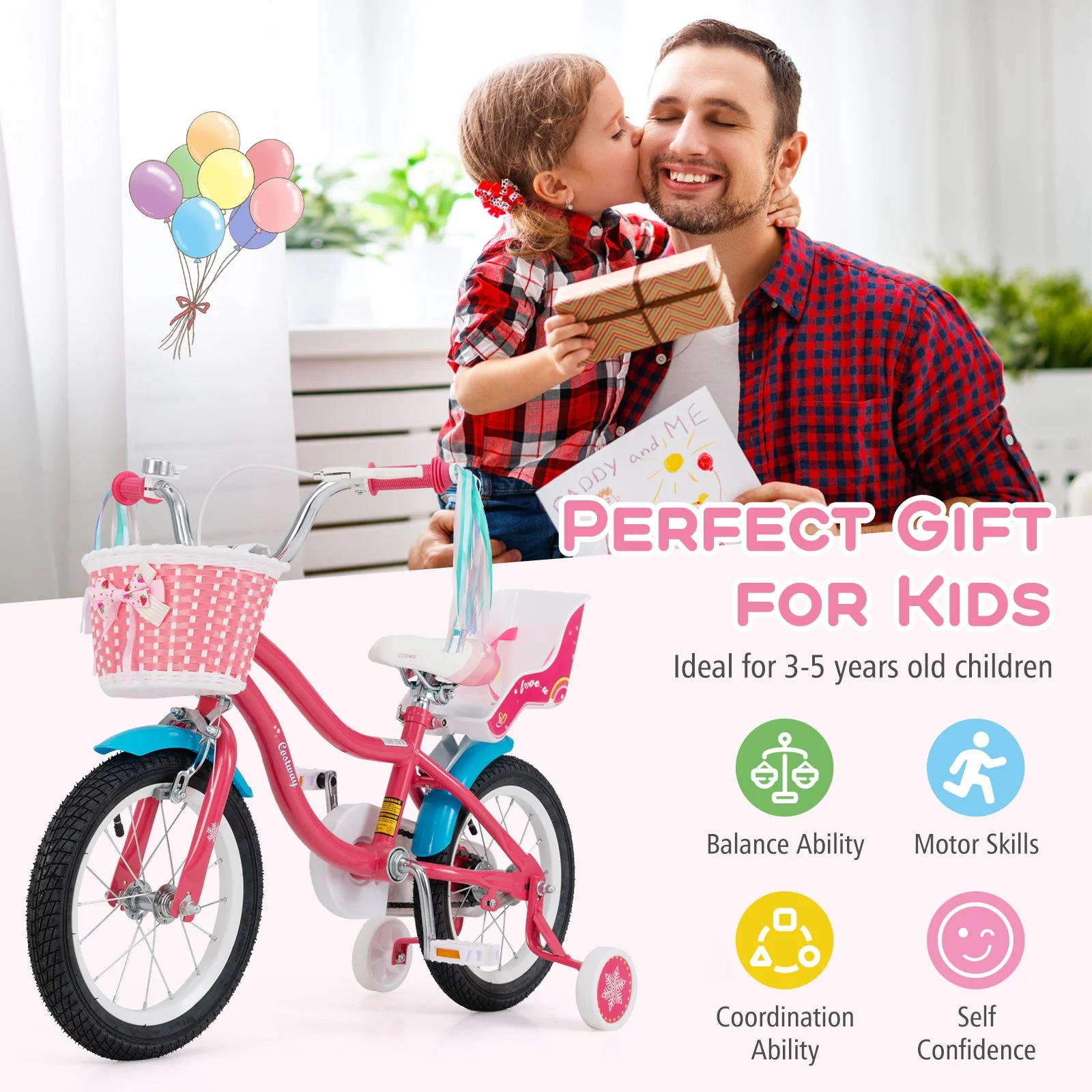 14 Inch Girls Bike for 3-5 Years Old Kids Bike with Doll Seat and Training Wheels - Image 5