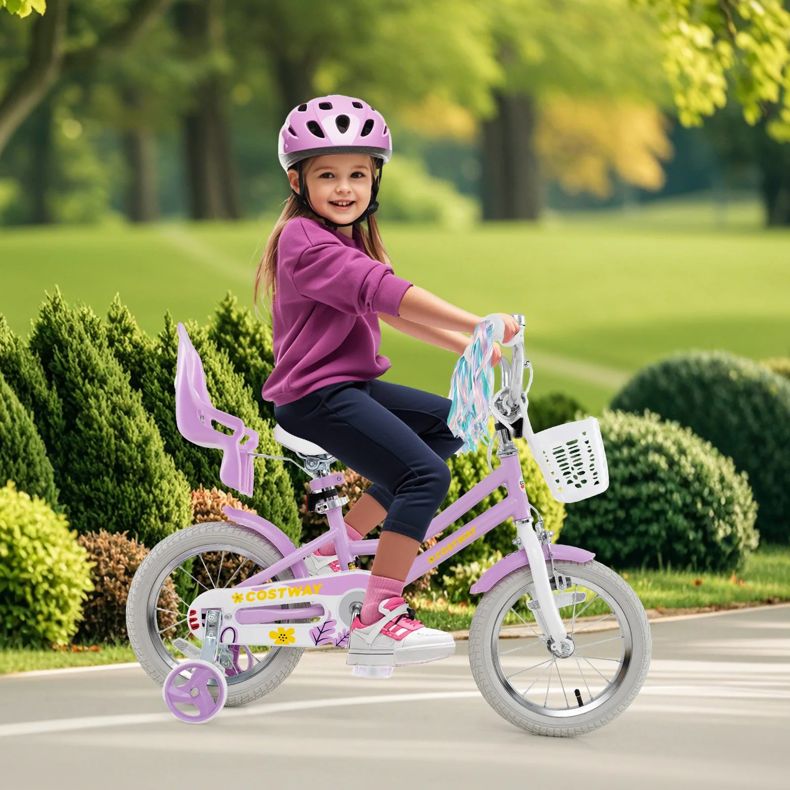 14 Inch Girls Bike Kids Bicycle with Doll Seat and Streamers for Children 3-5 Years Old - Image 2