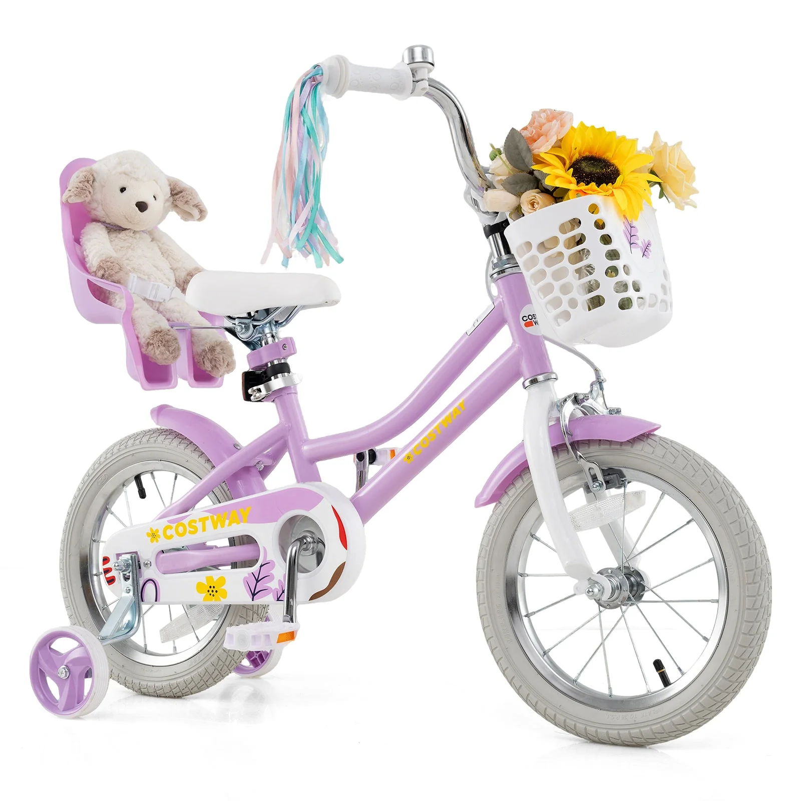 14 Inch Girls Bike Kids Bicycle with Doll Seat and Streamers for Children 3-5 Years Old - Image 3