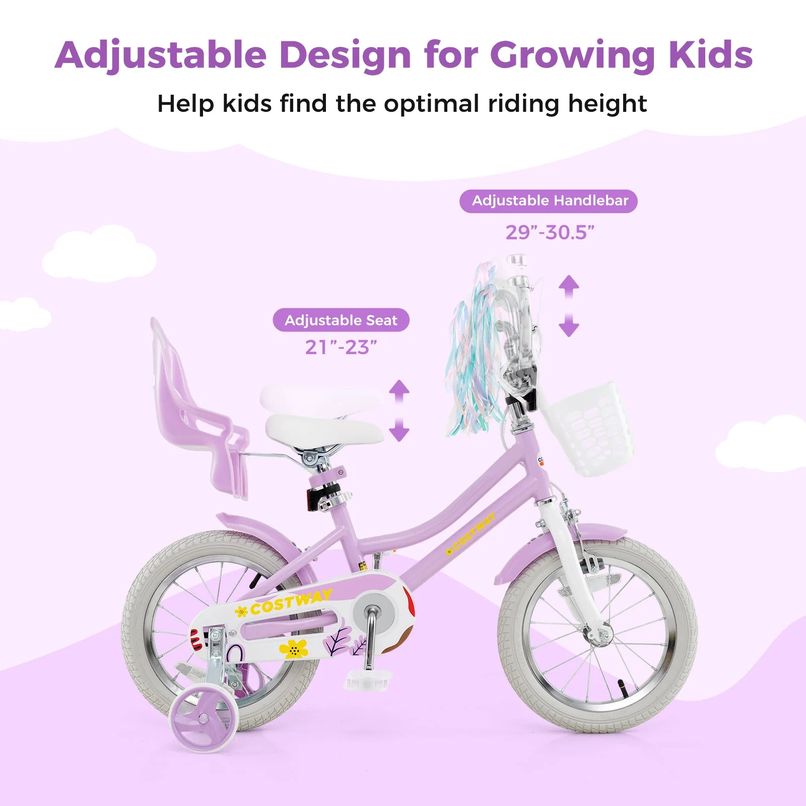 14 Inch Girls Bike Kids Bicycle with Doll Seat and Streamers for Children 3-5 Years Old - Image 5
