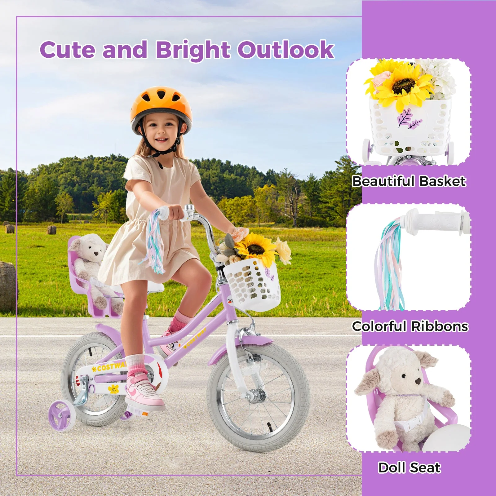 14 Inch Girls Bike Kids Bicycle with Doll Seat and Streamers for Children 3-5 Years Old - Image 6