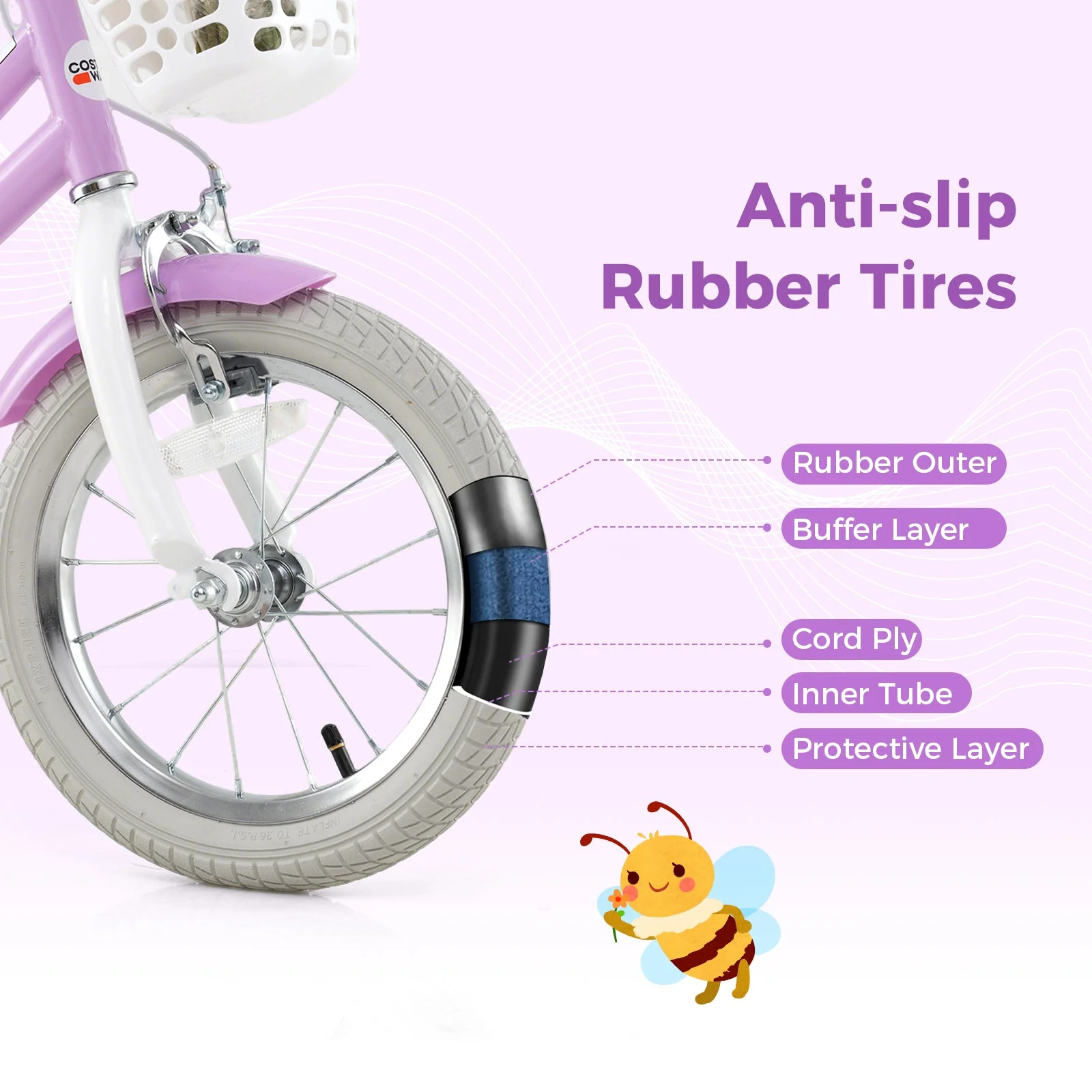 14 Inch Girls Bike Kids Bicycle with Doll Seat and Streamers for Children 3-5 Years Old - Image 7