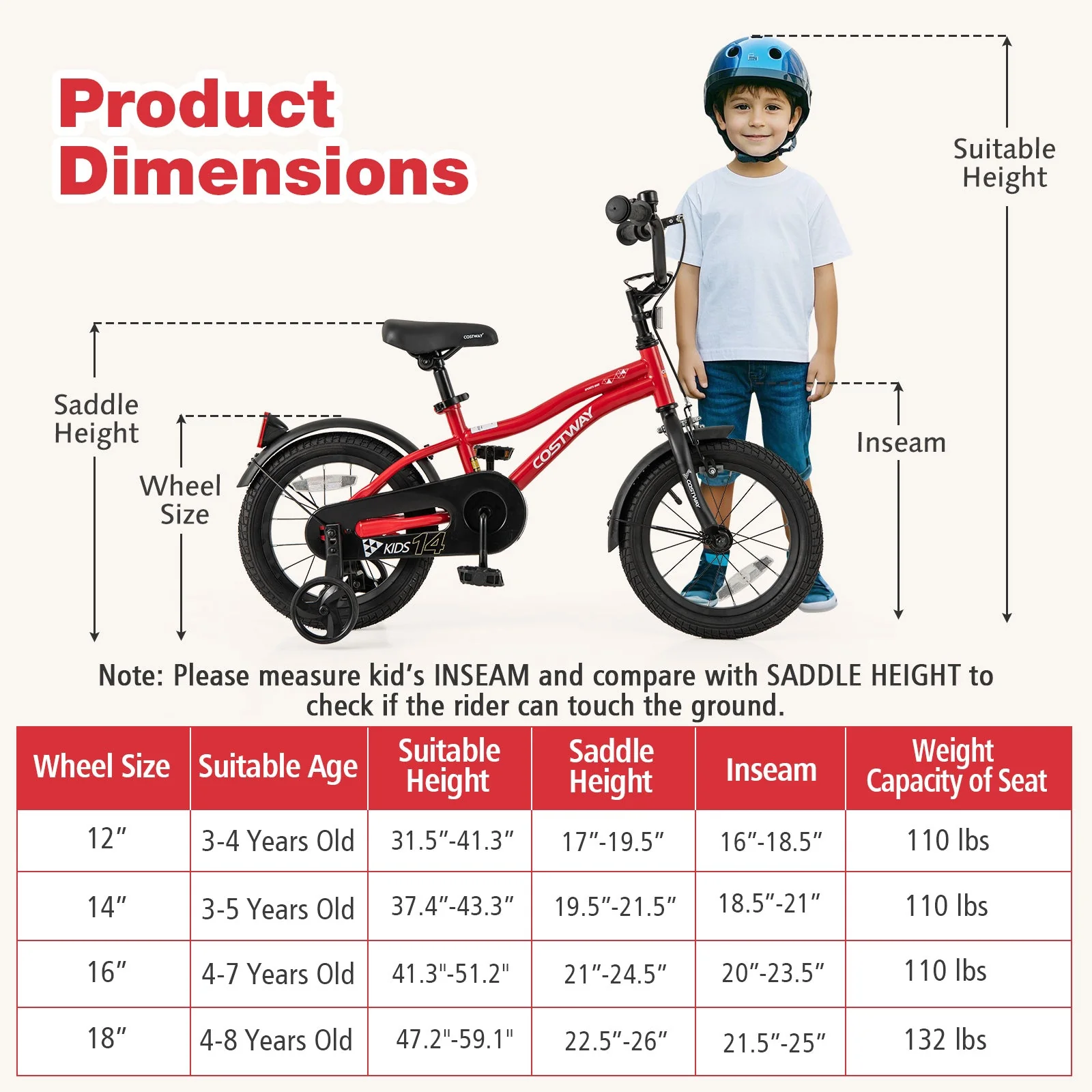 14 Inch Kids Bike Adjustable Bicycle with Reflectors and Bell for 3-5 Years Old - Image 4