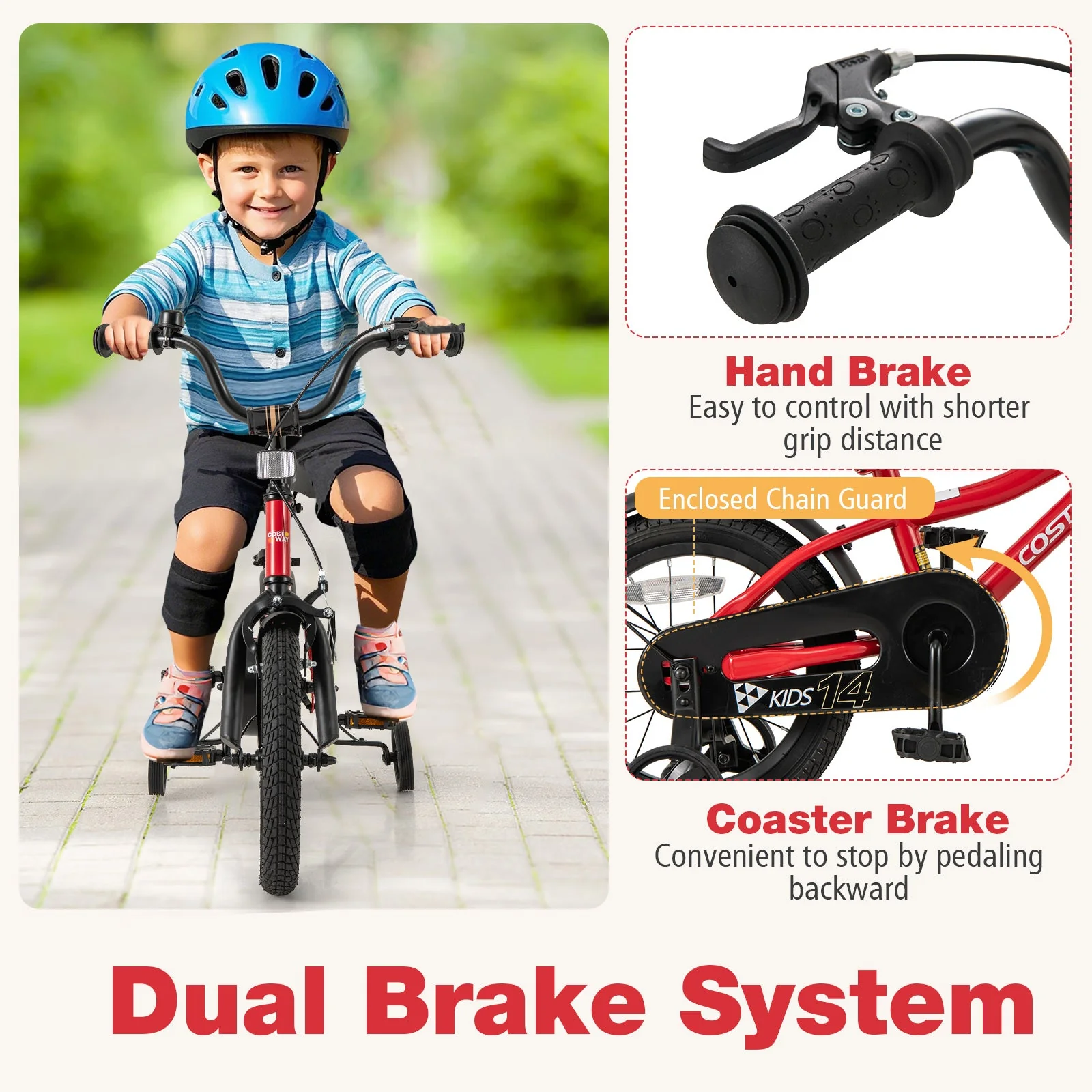 14 Inch Kids Bike Adjustable Bicycle with Reflectors and Bell for 3-5 Years Old - Image 5