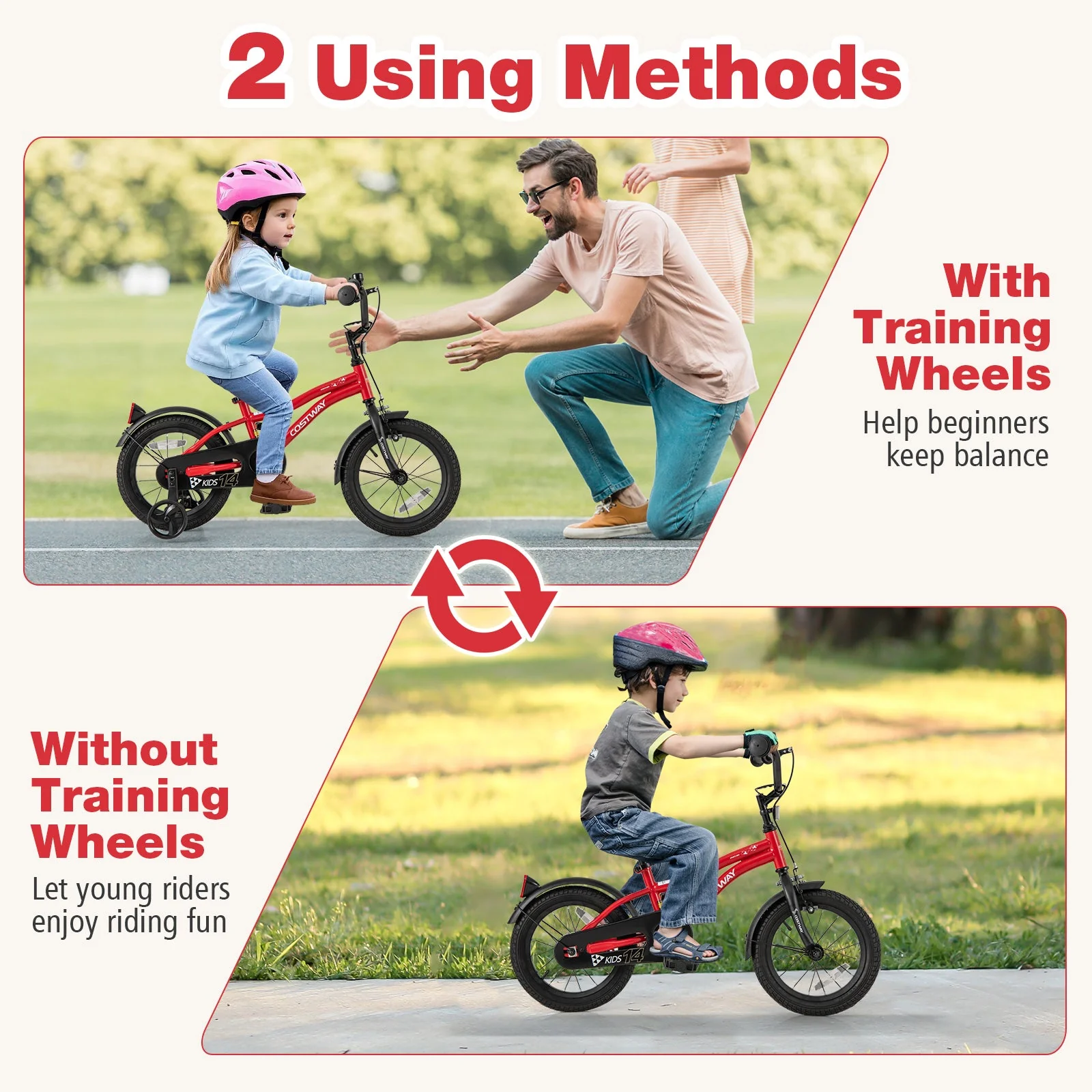 14 Inch Kids Bike Adjustable Bicycle with Reflectors and Bell for 3-5 Years Old - Image 7