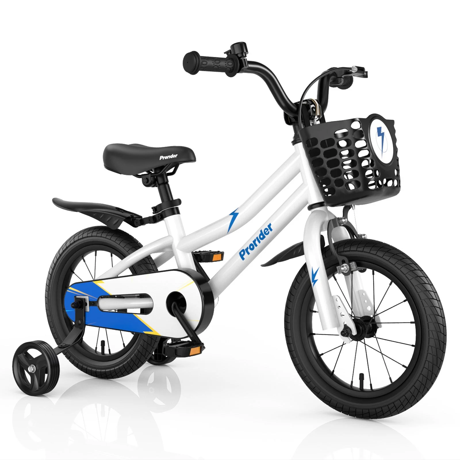 14 Inch Kids Bike Adjustable with 2 Training Wheels for 3-5 Years Old-White - Image 2