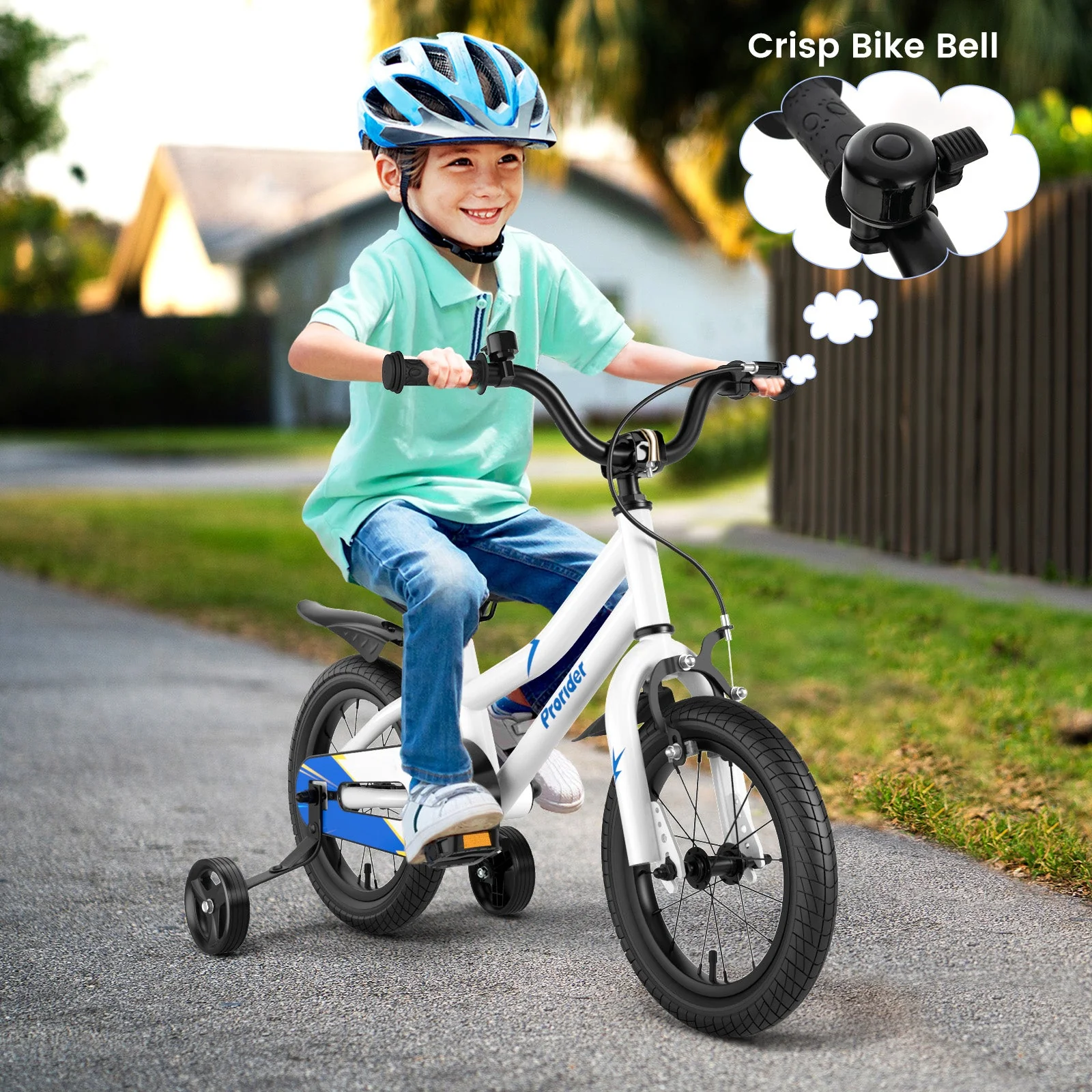 14 Inch Kids Bike Adjustable with 2 Training Wheels for 3-5 Years Old-White - Image 3