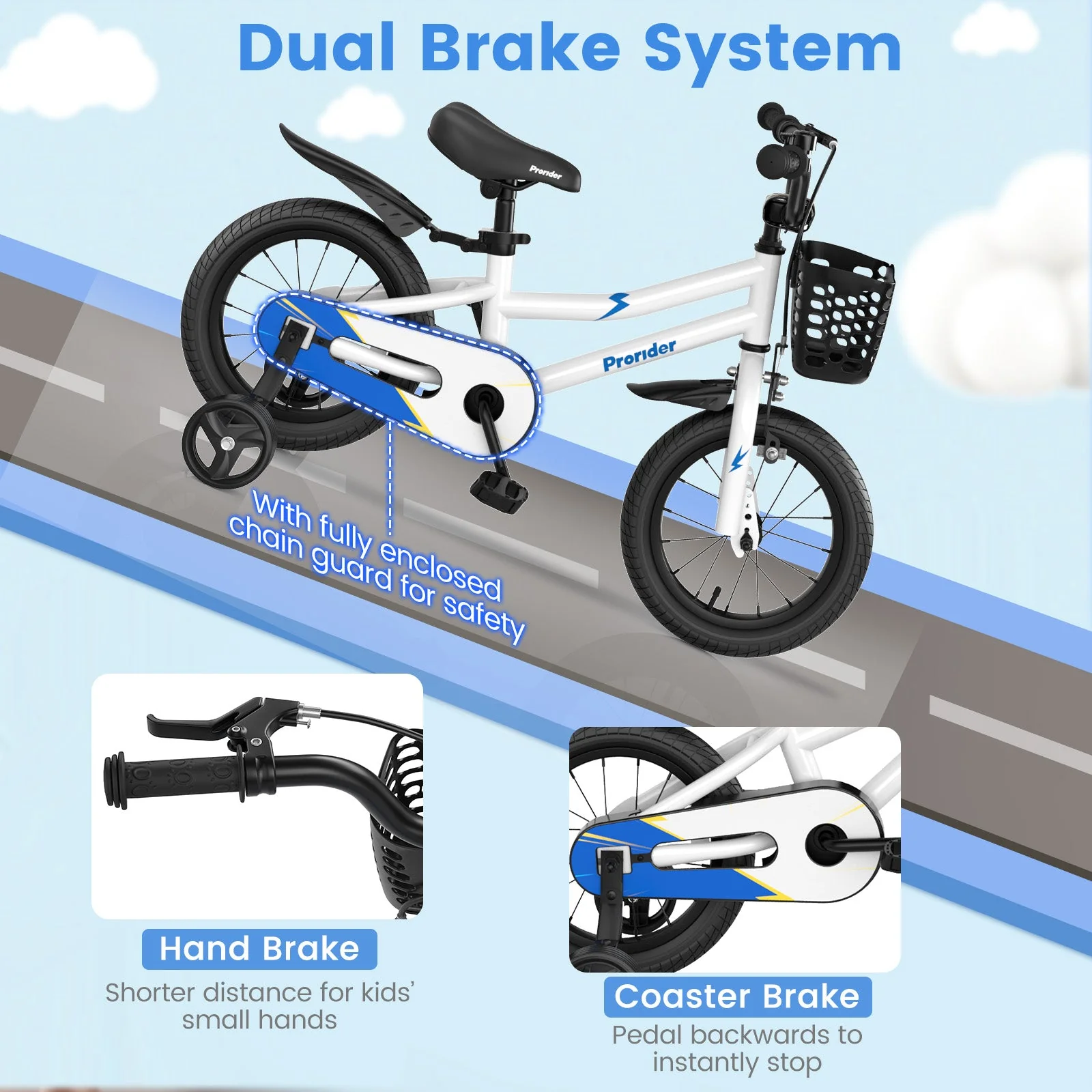 14 Inch Kids Bike Adjustable with 2 Training Wheels for 3-5 Years Old-White - Image 5