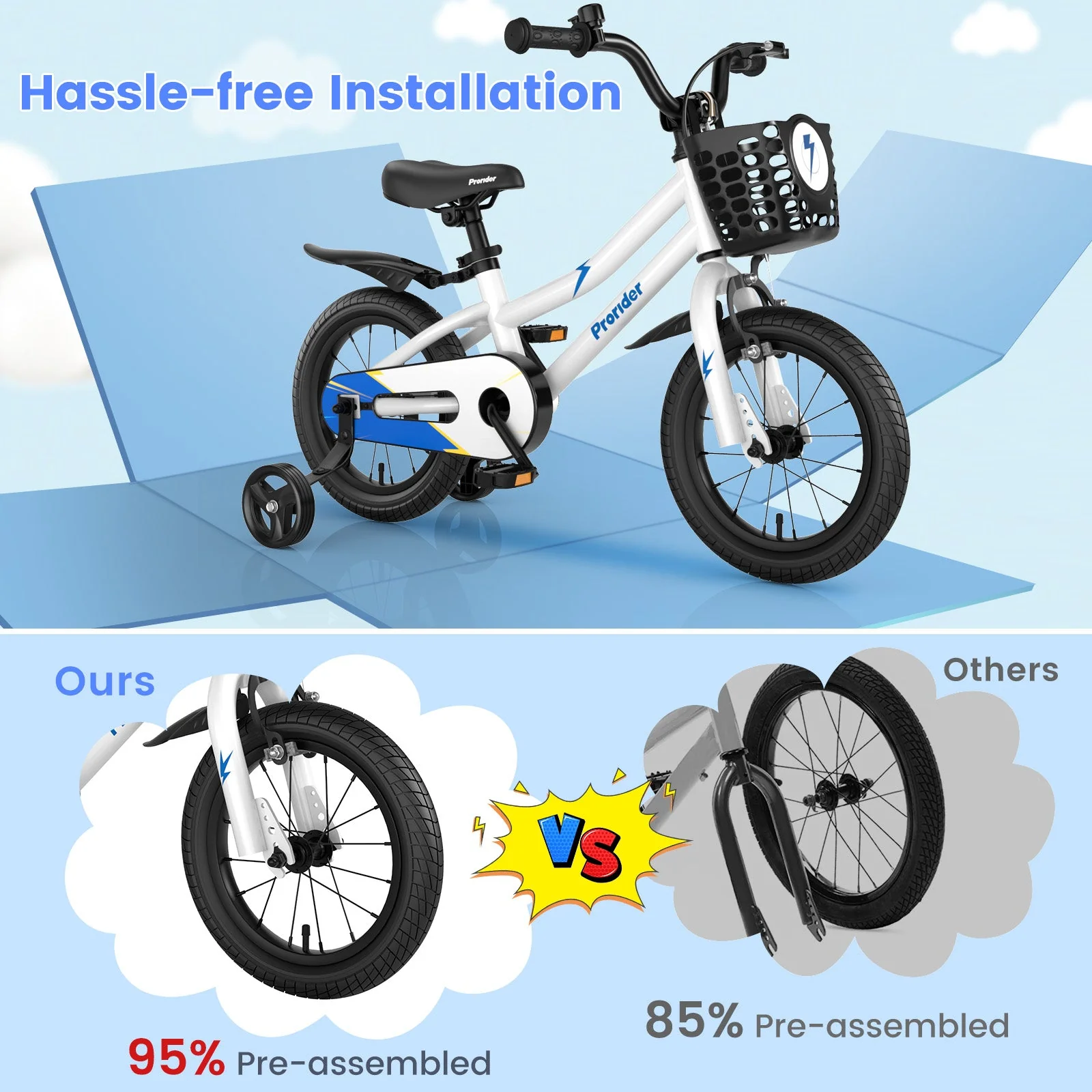 14 Inch Kids Bike Adjustable with 2 Training Wheels for 3-5 Years Old-White - Image 7